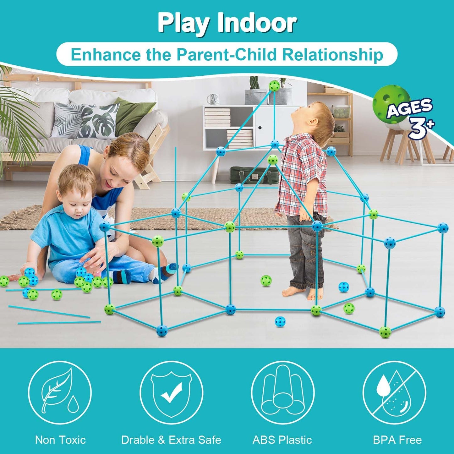 OBUBY Kids Fort Building Kit 120P – STEM DIY Construction Toy for Indoor & Outdoor Play