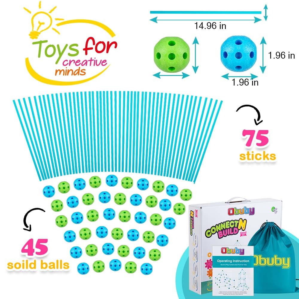 OBUBY Kids Fort Building Kit 120P – STEM DIY Construction Toy for Indoor & Outdoor Play