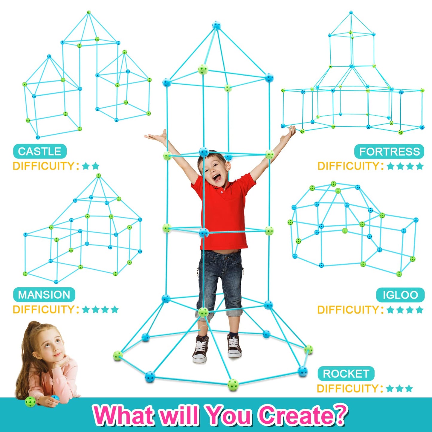 OBUBY Kids Fort Building Kit 120P – STEM DIY Construction Toy for Indoor & Outdoor Play
