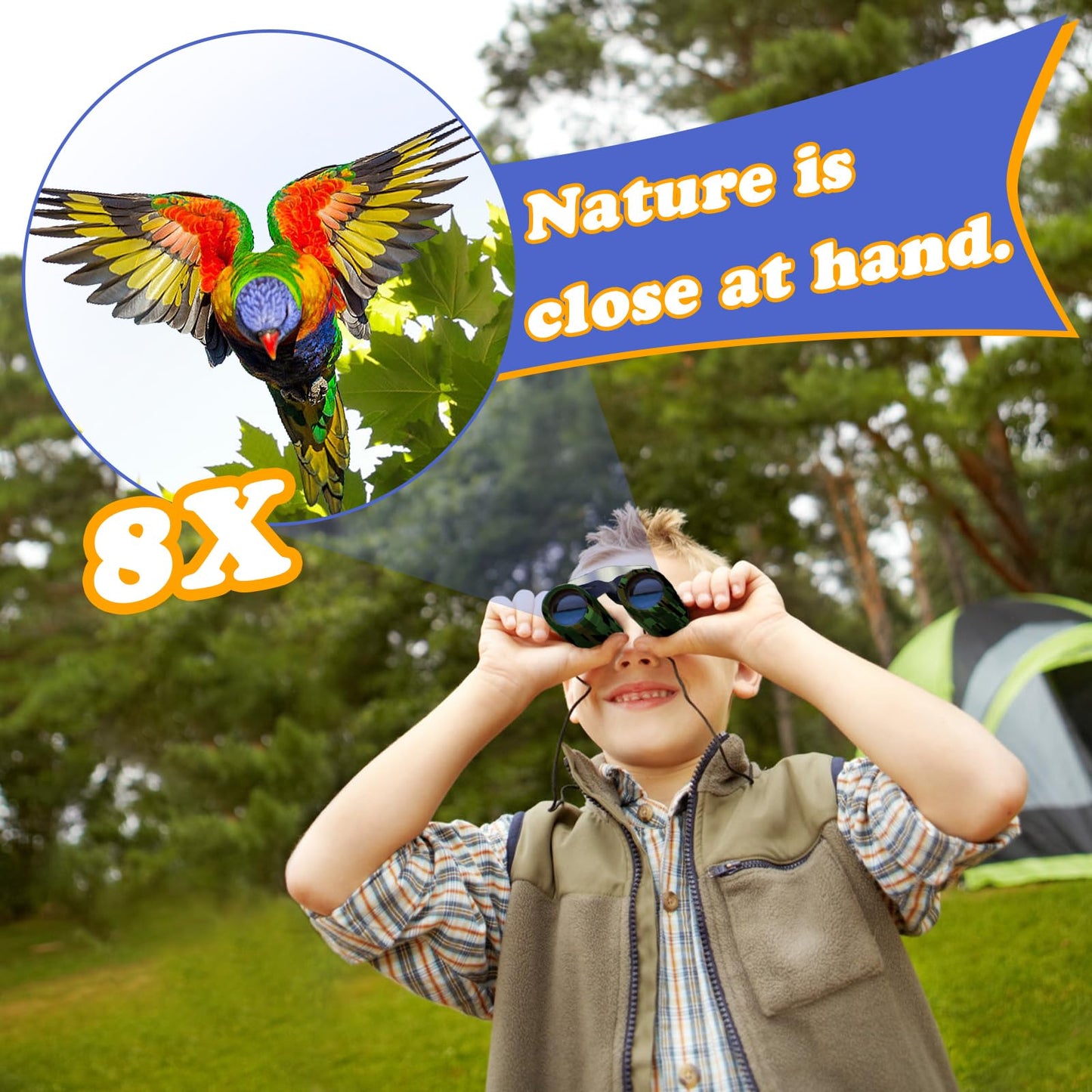OBUBY Real Binoculars for Kids 8x21 – Compact, Shockproof Folding Binoculars for Ages 3–12