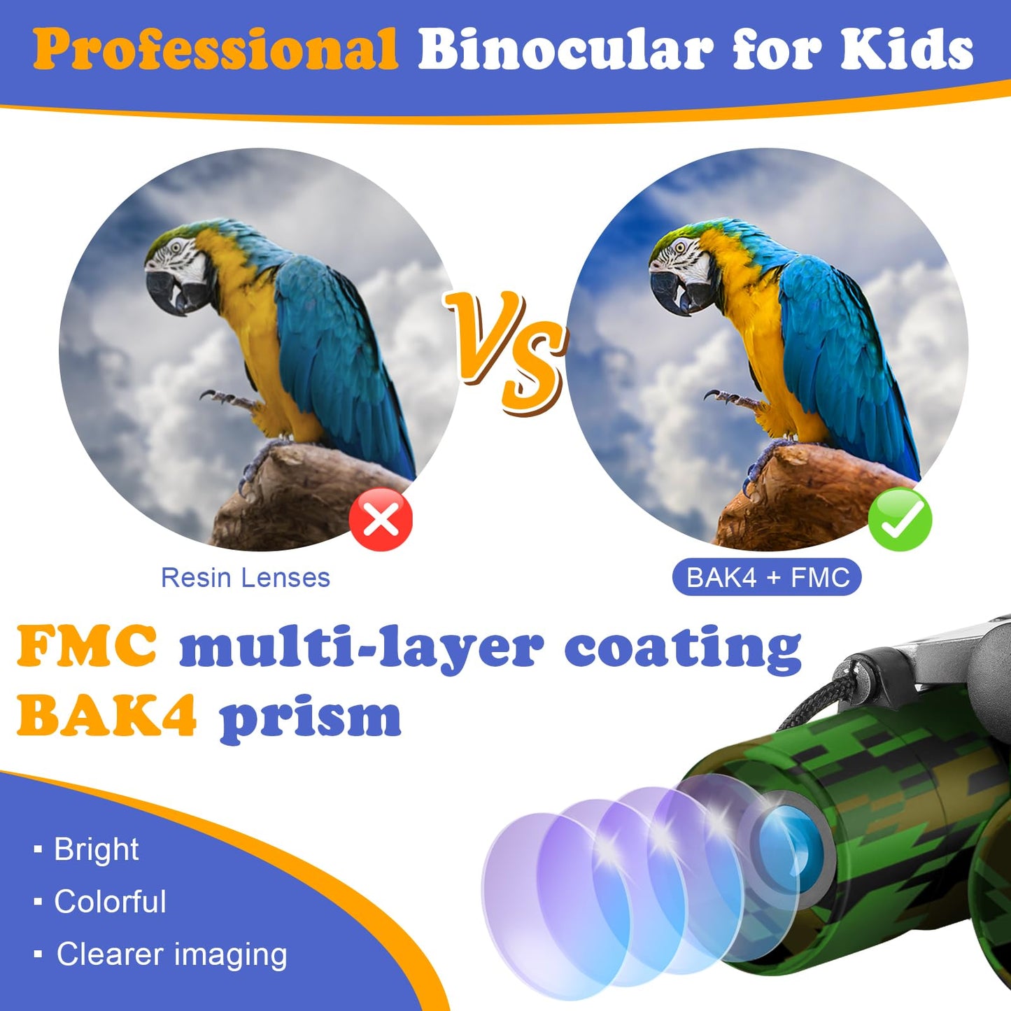OBUBY Real Binoculars for Kids 8x21 – Compact, Shockproof Folding Binoculars for Ages 3–12