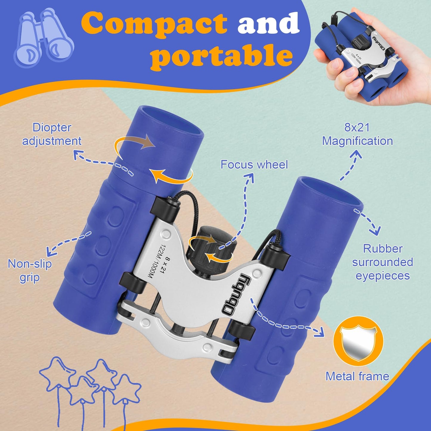 Obuby Real Binoculars for Kids – 8x21 High-Resolution, Shockproof & Easy-Focus
