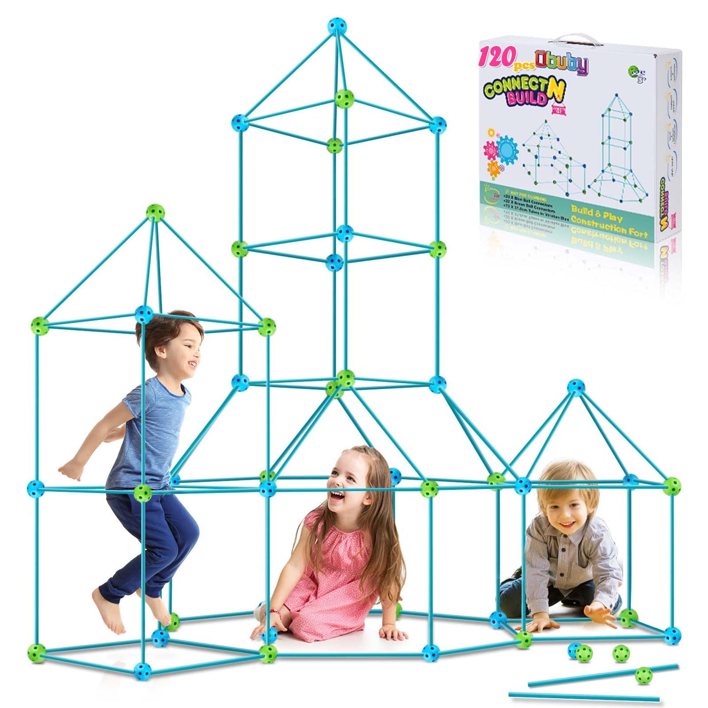 OBUBY Kids Fort Building Kit 120P – STEM DIY Construction Toy for Indoor & Outdoor Play