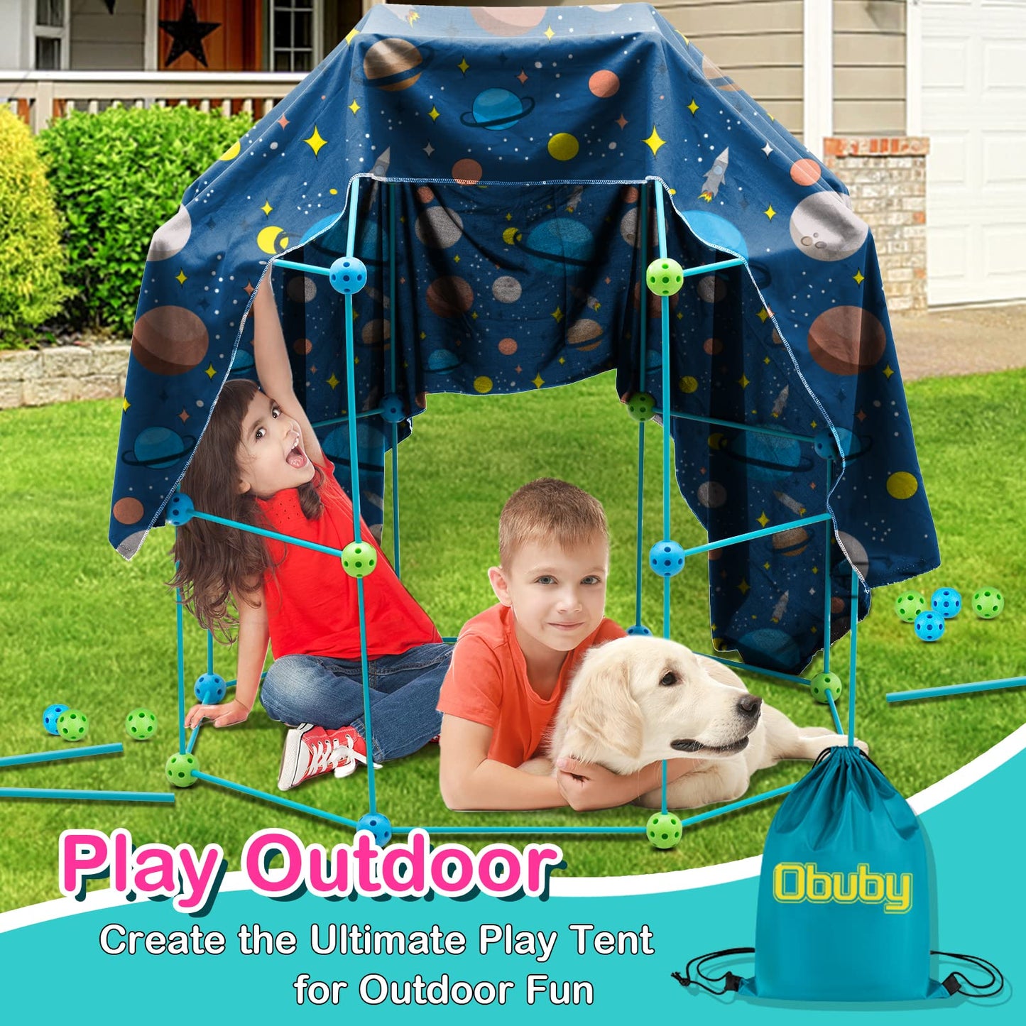 OBUBY Kids Fort Building Kit 120P – STEM DIY Construction Toy for Indoor & Outdoor Play