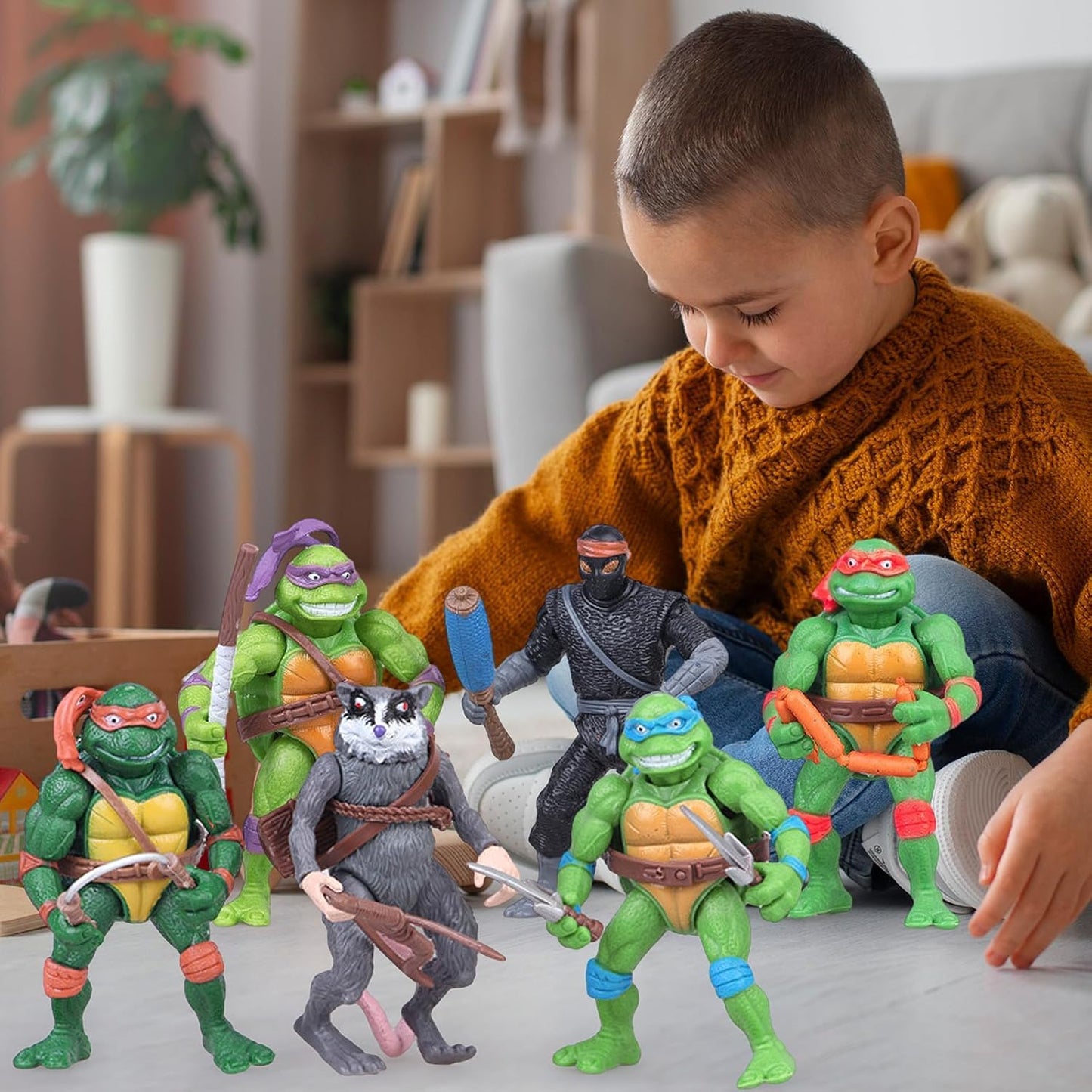 OBXAVV 4.7\" Turtles Action Figures – 6-Pack Poseable Toy Bundle