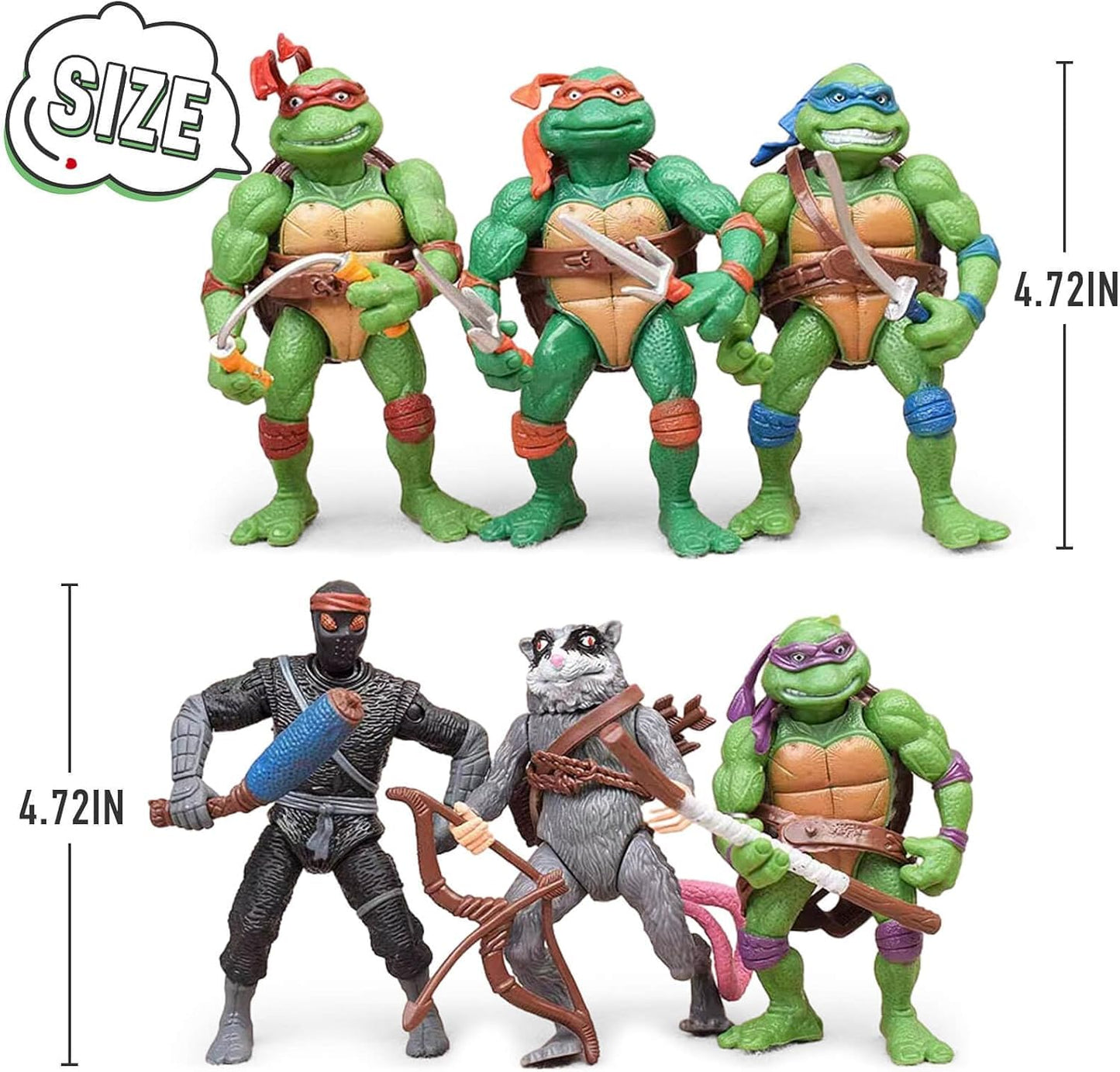 OBXAVV 4.7\" Turtles Action Figures – 6-Pack Poseable Toy Bundle