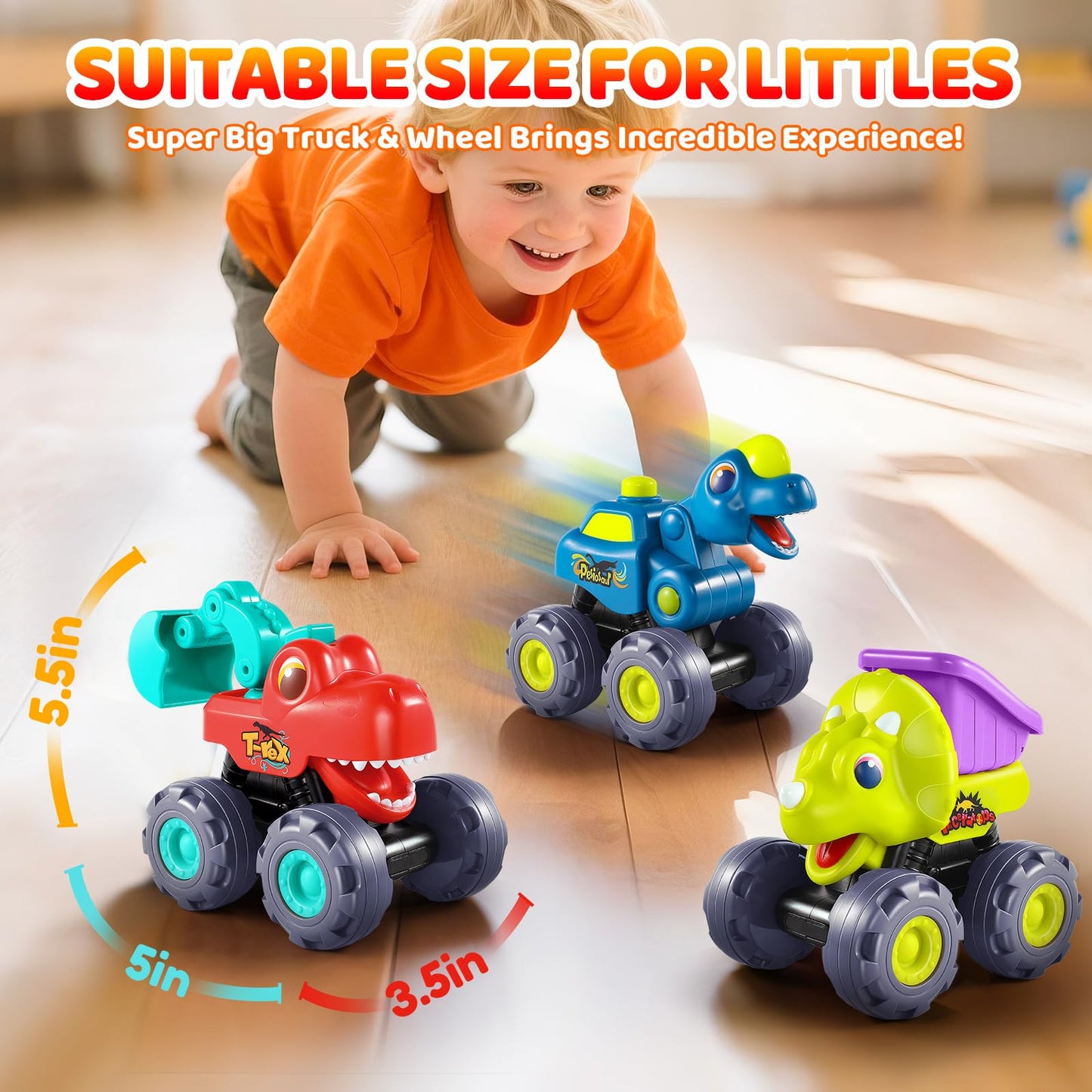 OCATO Dinosaur Monster Trucks for Toddlers 2-4 | Dino Monster Cars for Kids 2-5