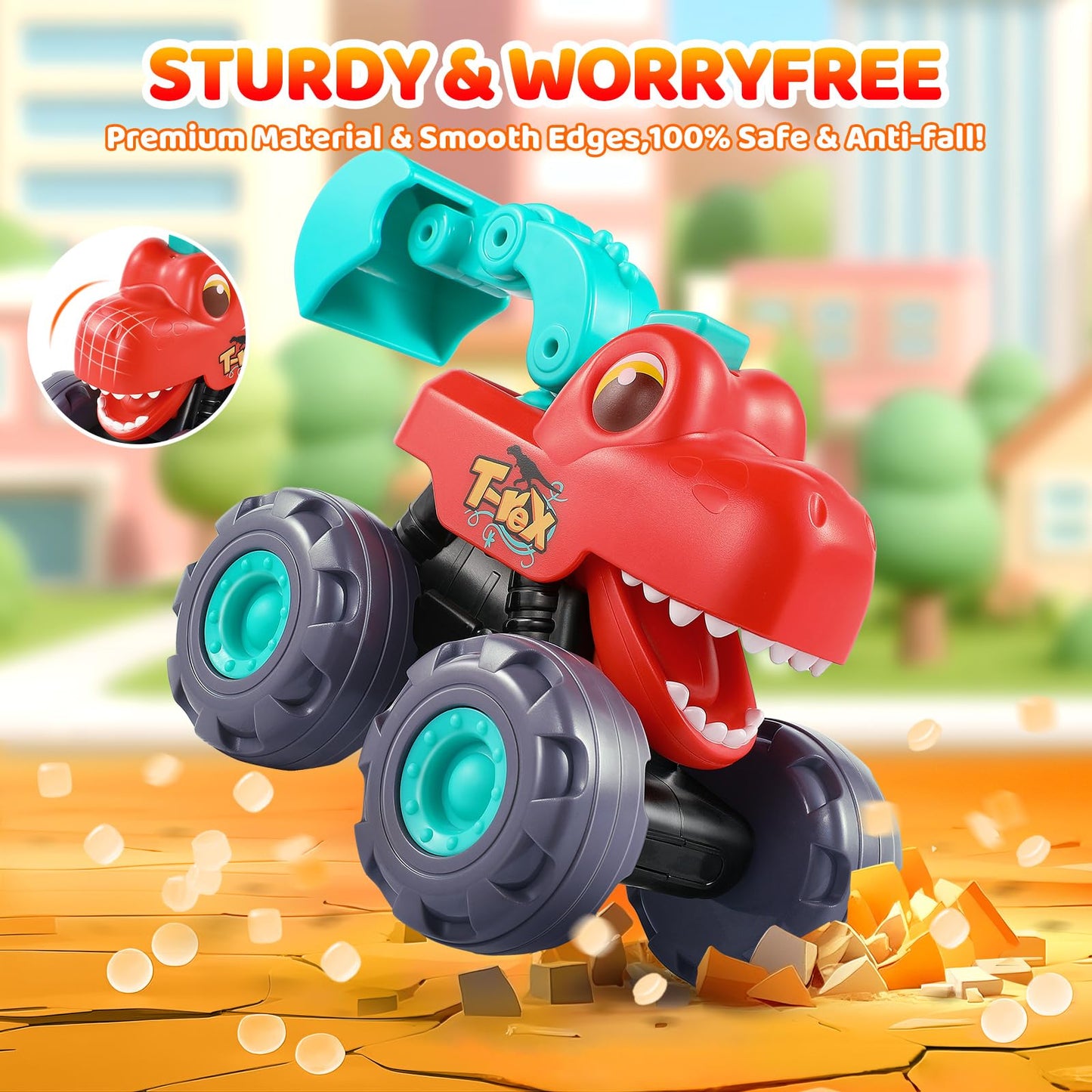 OCATO Dinosaur Monster Trucks for Toddlers 2-4 | Dino Monster Cars for Kids 2-5