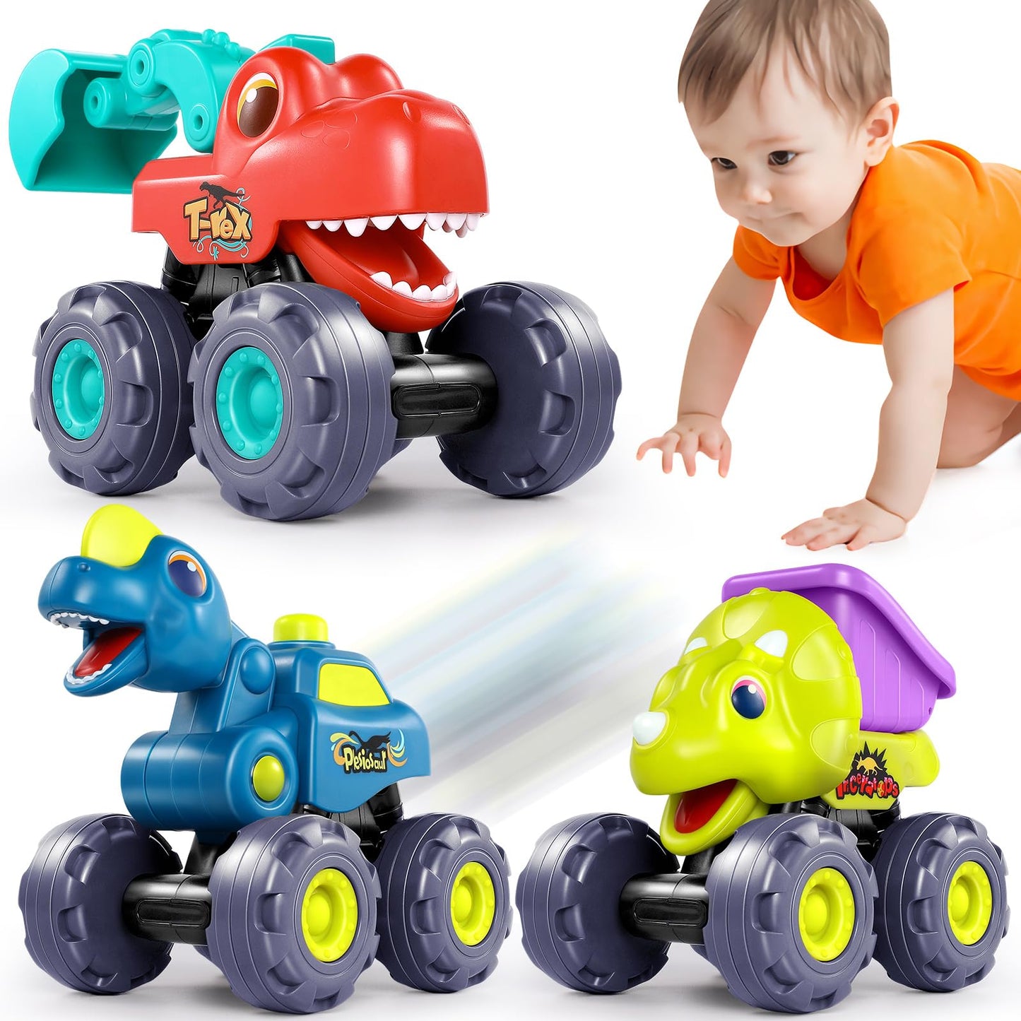OCATO Dinosaur Monster Trucks for Toddlers 2-4 | Dino Monster Cars for Kids 2-5