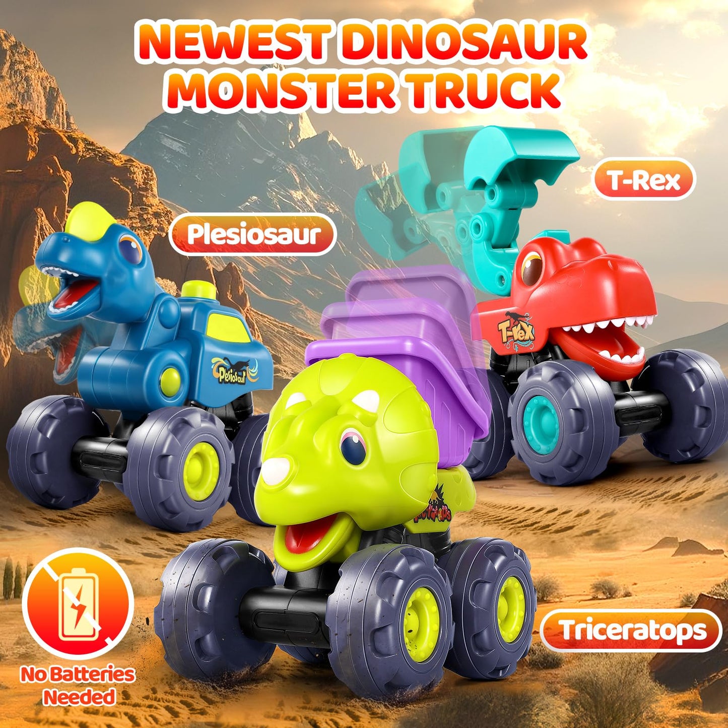 OCATO Dinosaur Monster Trucks for Toddlers 2-4 | Dino Monster Cars for Kids 2-5