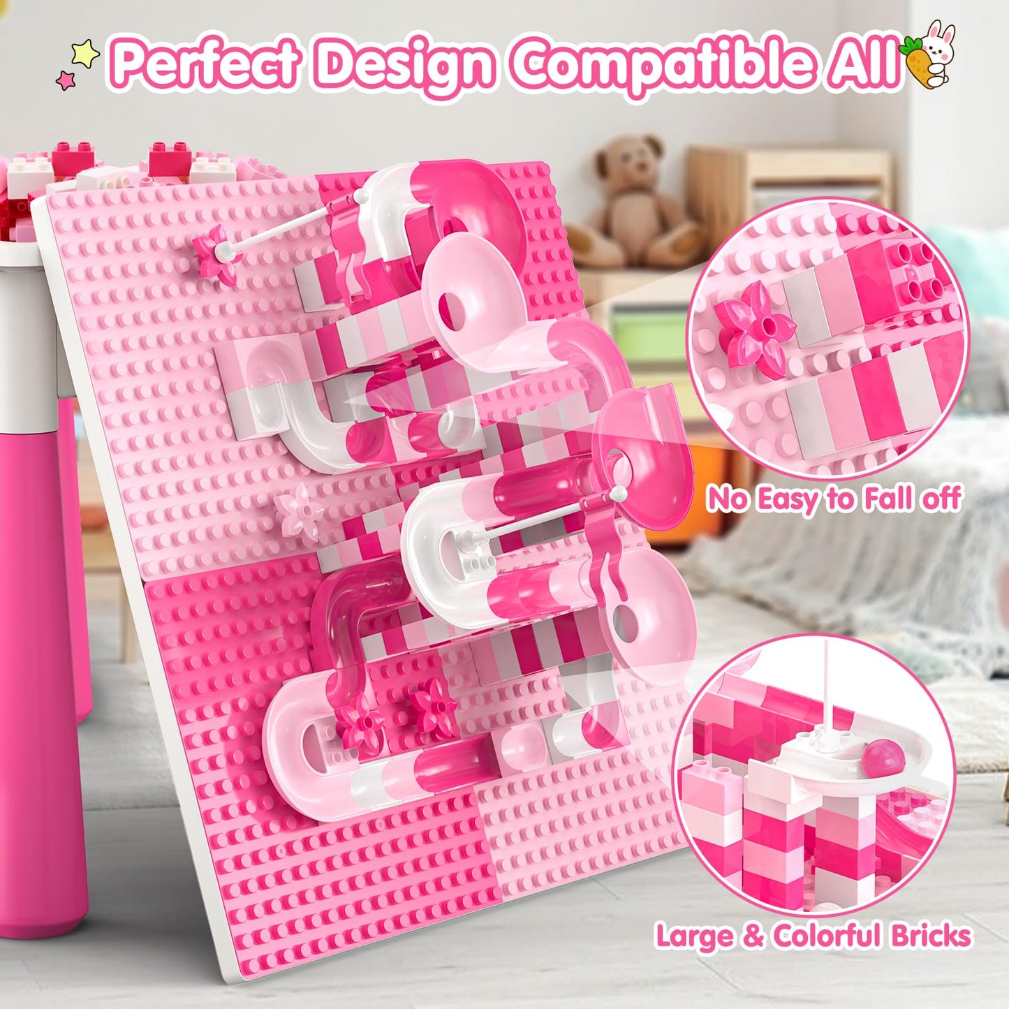 OCATO Kids Table and Chair Set – Water & Sand Table with 152 Blocks, 2 Rabbit Chairs, and Storage Bins