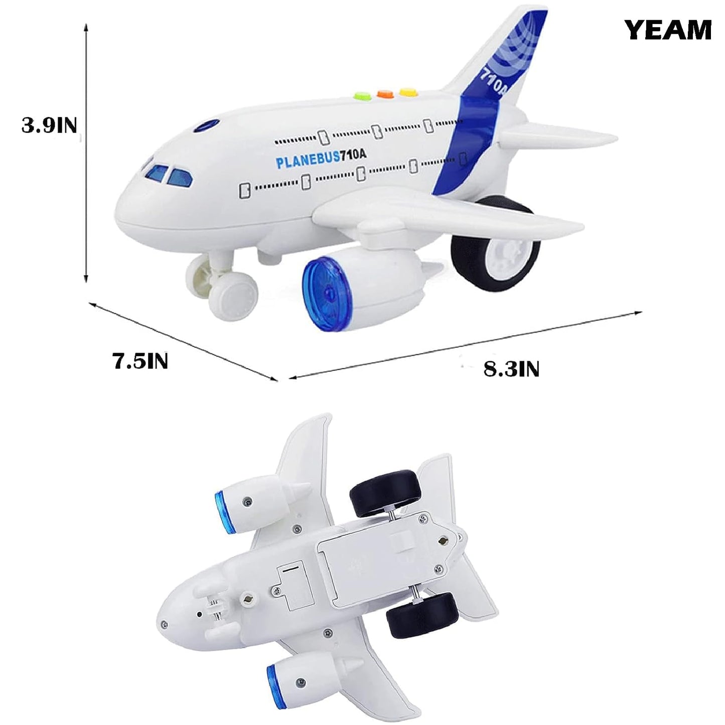 OCCAFY 1:200 Friction-Powered Airplane Toy for Toddlers – Lights & Sounds