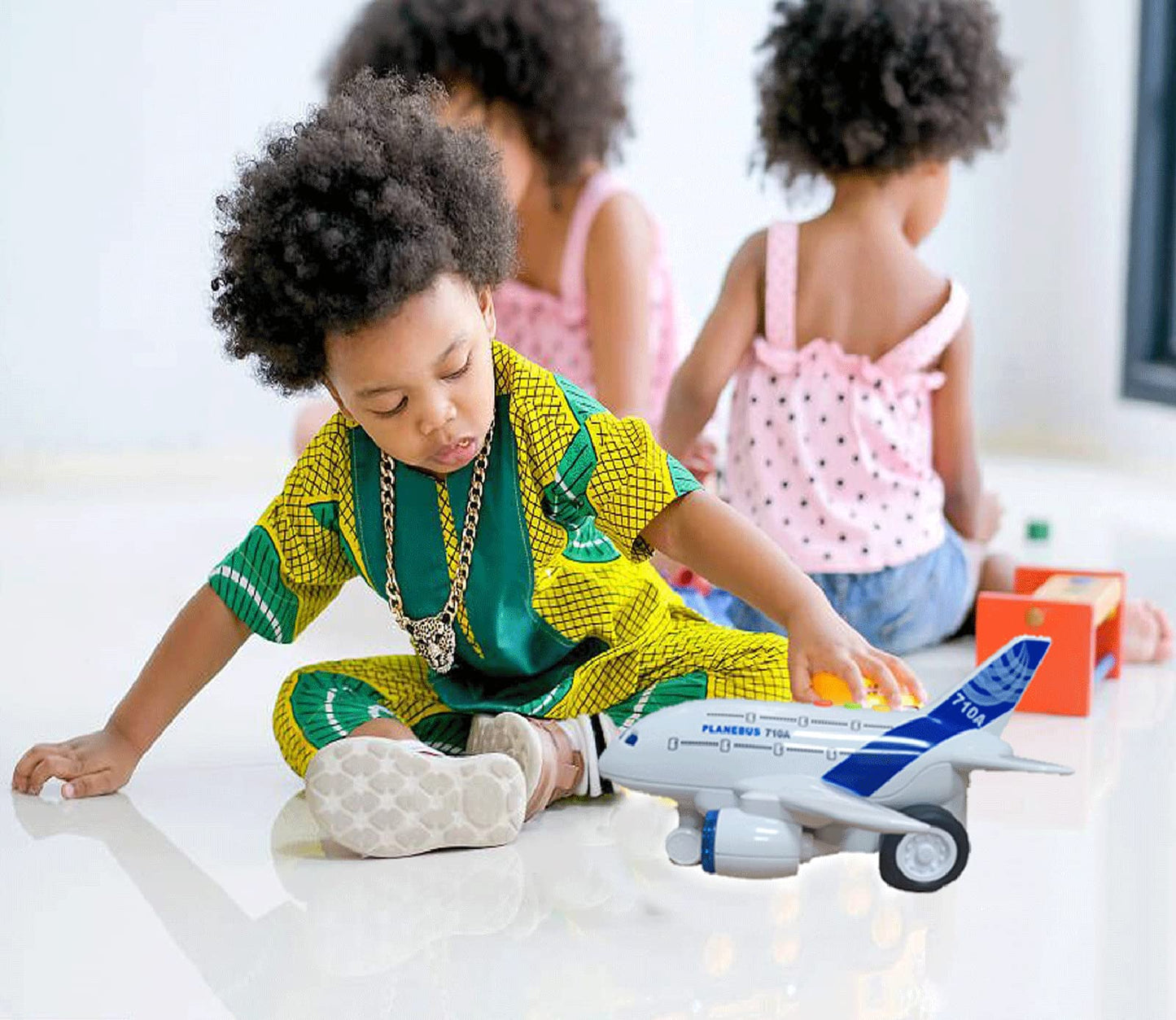 OCCAFY 1:200 Friction-Powered Airplane Toy for Toddlers – Lights & Sounds