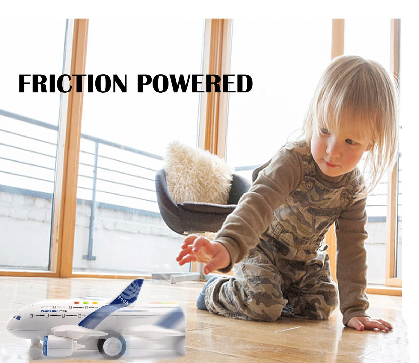 OCCAFY 1:200 Friction-Powered Airplane Toy for Toddlers – Lights & Sounds