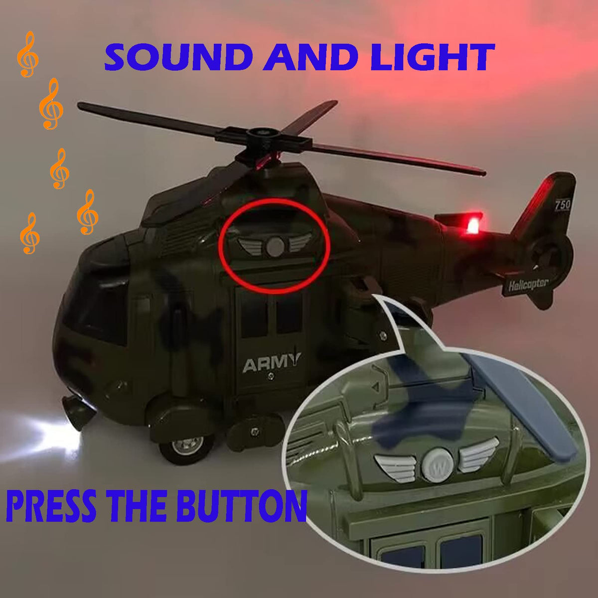 OCCAFY Military Helicopter Toy – Lights, Sirens & Friction-Powered Rescue Vehicle (Ages 3+)