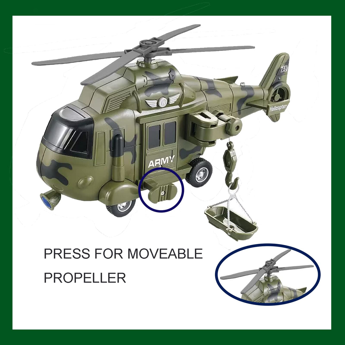 OCCAFY Military Helicopter Toy – Lights, Sirens & Friction-Powered Rescue Vehicle (Ages 3+)