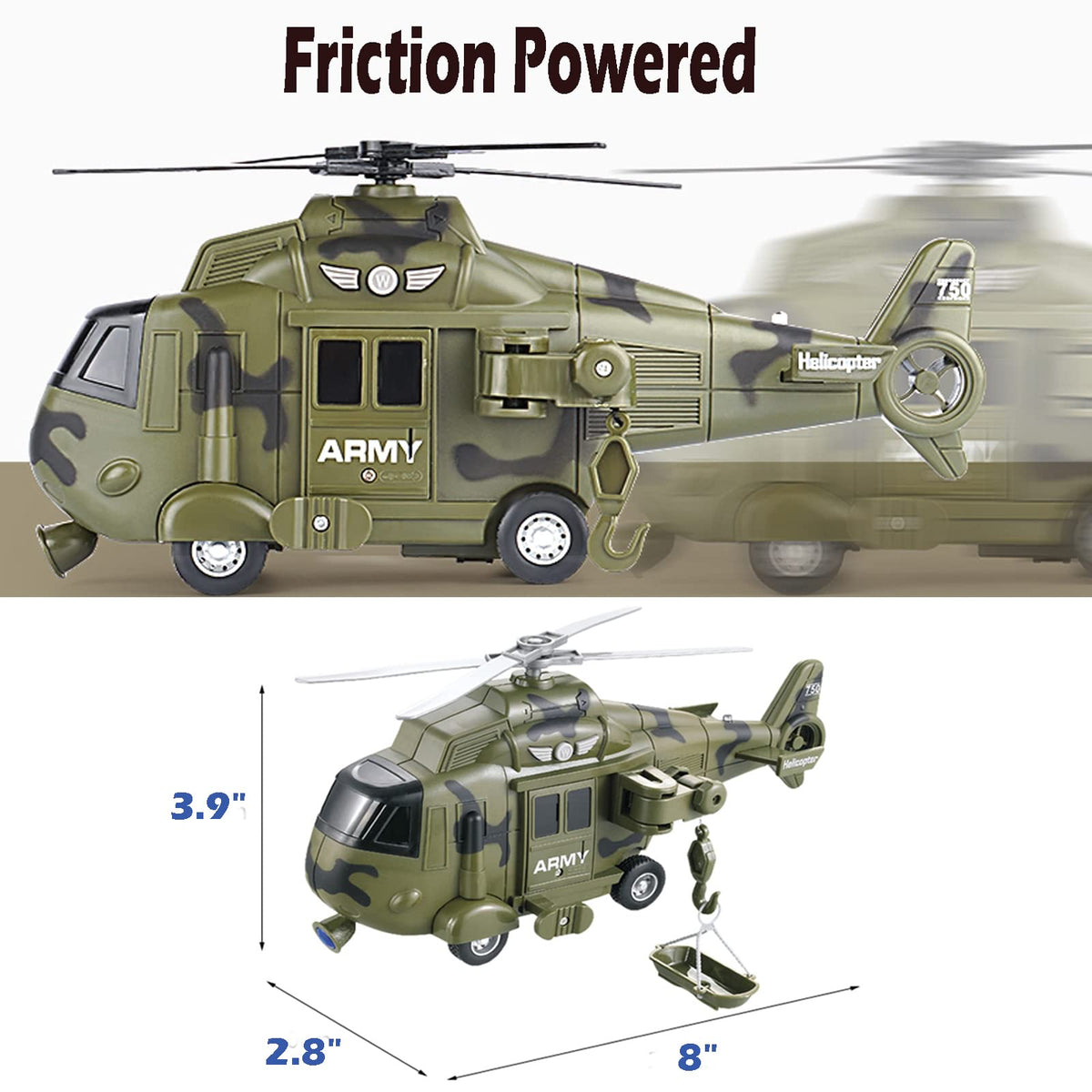 OCCAFY Military Helicopter Toy – Lights, Sirens & Friction-Powered Rescue Vehicle (Ages 3+)