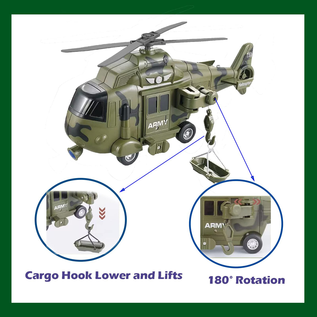 OCCAFY Military Helicopter Toy – Lights, Sirens & Friction-Powered Rescue Vehicle (Ages 3+)