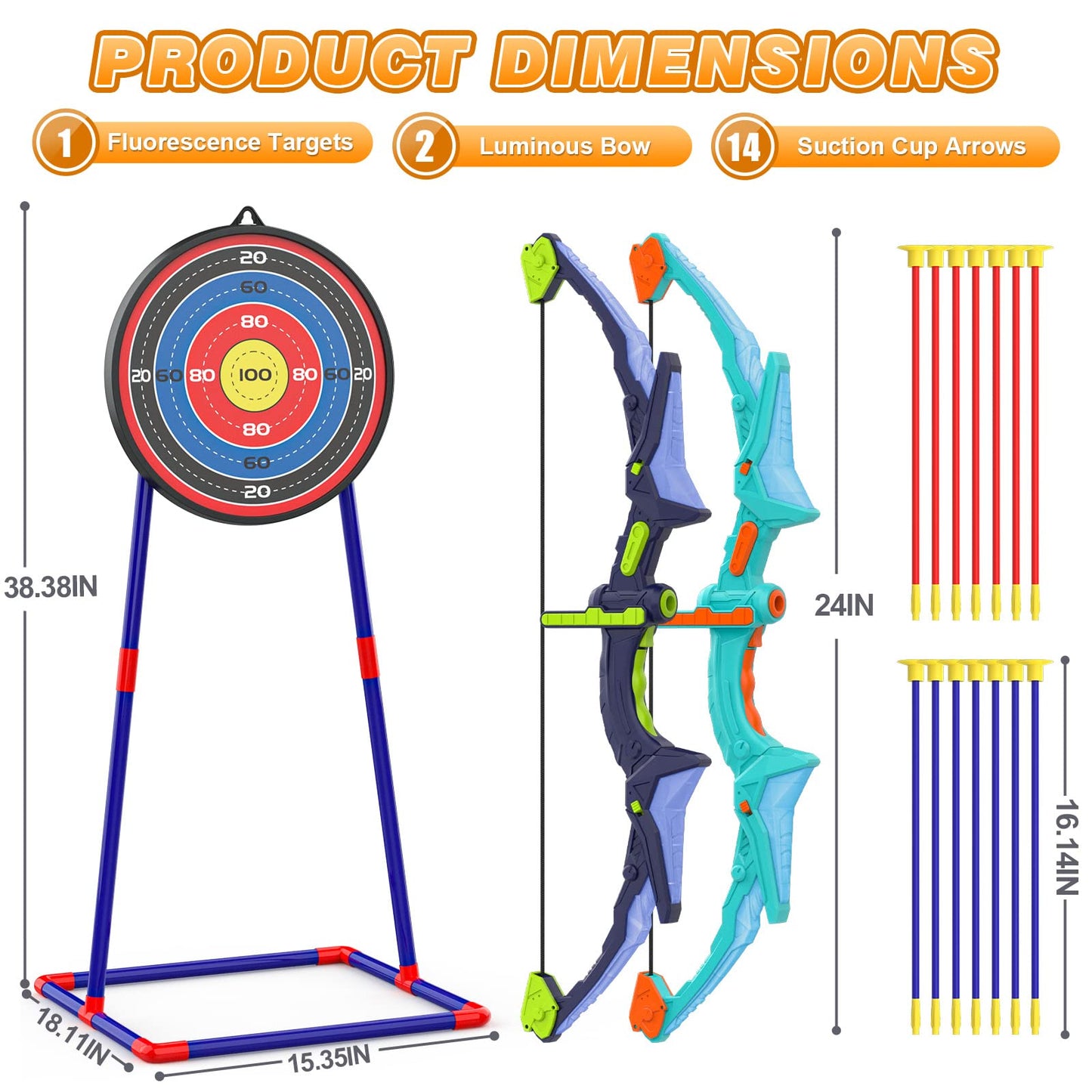Ocditikl 2 Pack Bow and Arrow Set – Light Up Archery for Kids