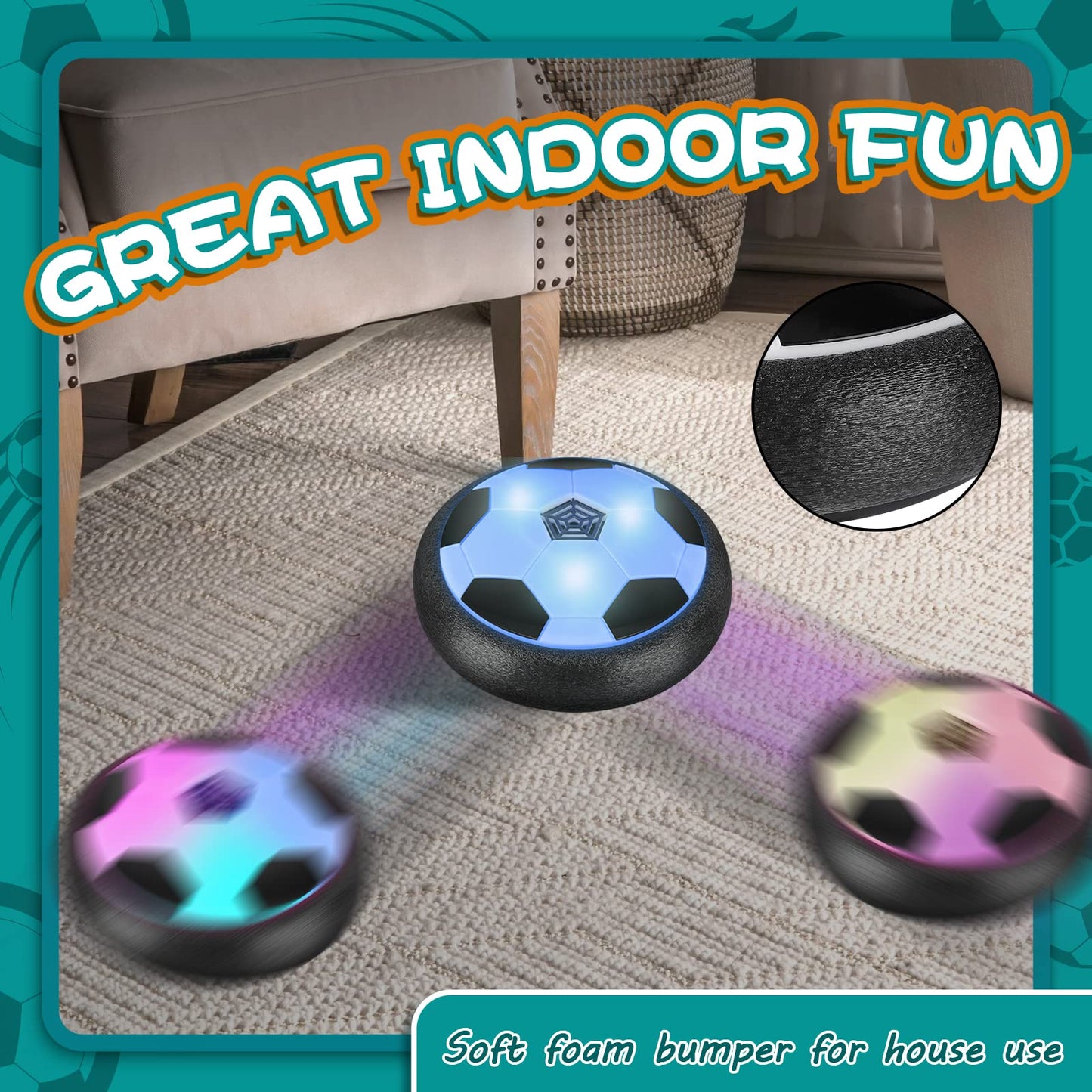 Ocditikl Light Up LED Soccer Ball Toy – Hovering Indoor Soccer Disc for Kids Aged 3–12