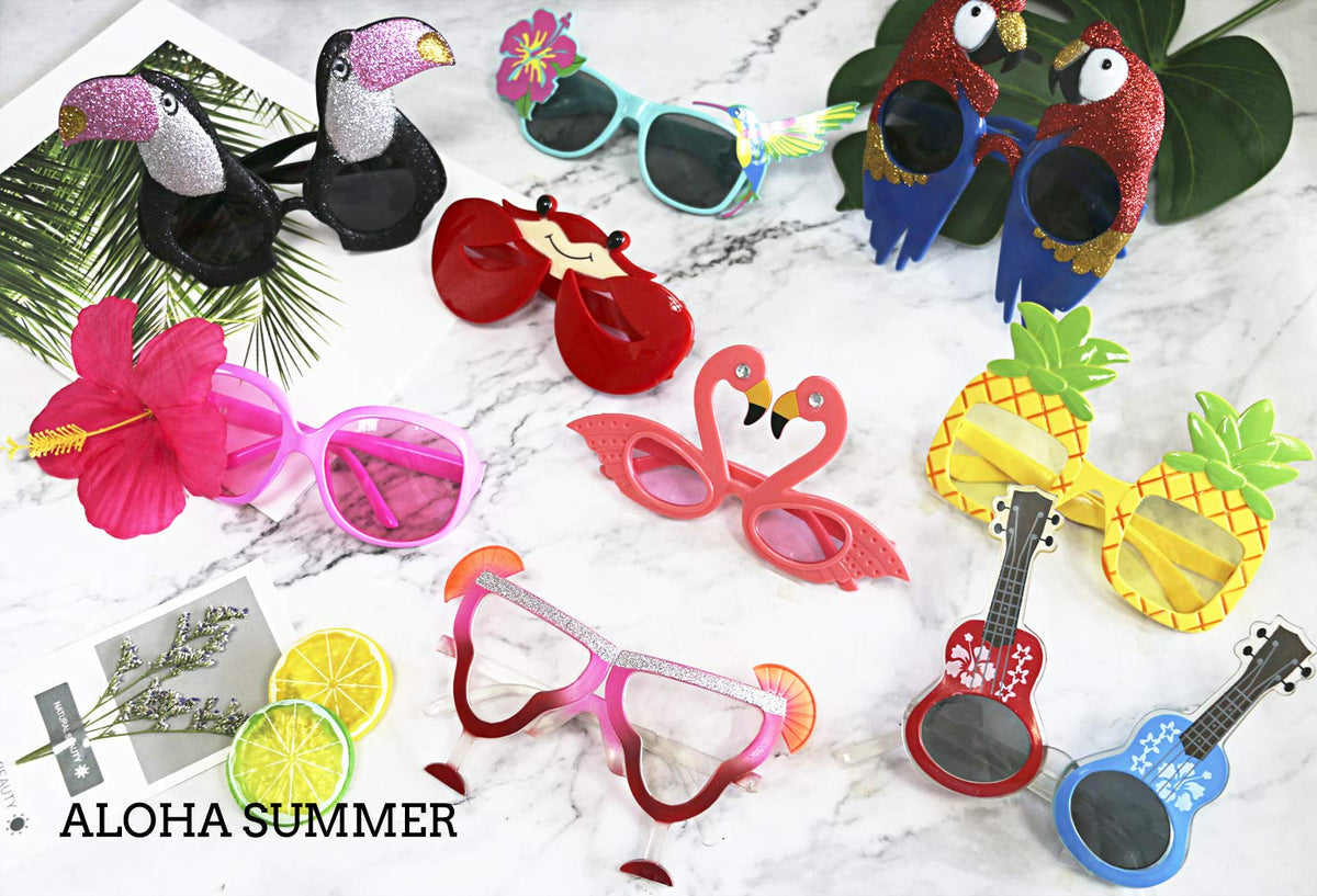 Ocean Line Luau Party Sunglasses – 9 Pairs of Funny Hawaiian Glasses for Kids
