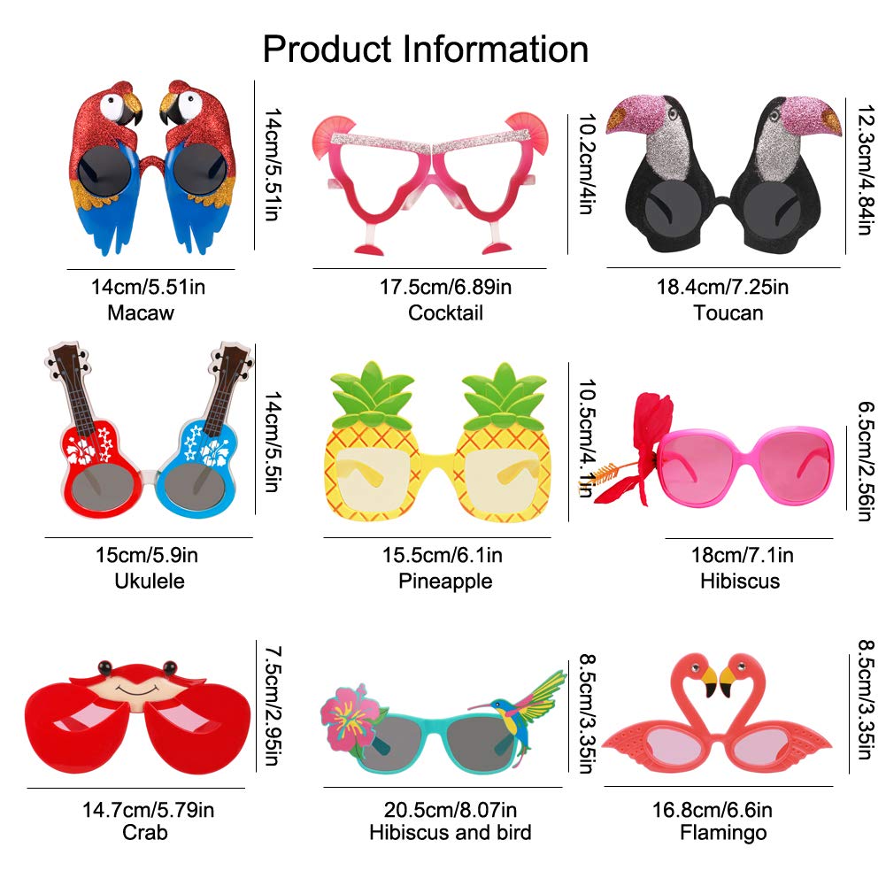 Ocean Line Luau Party Sunglasses – 9 Pairs of Funny Hawaiian Glasses for Kids