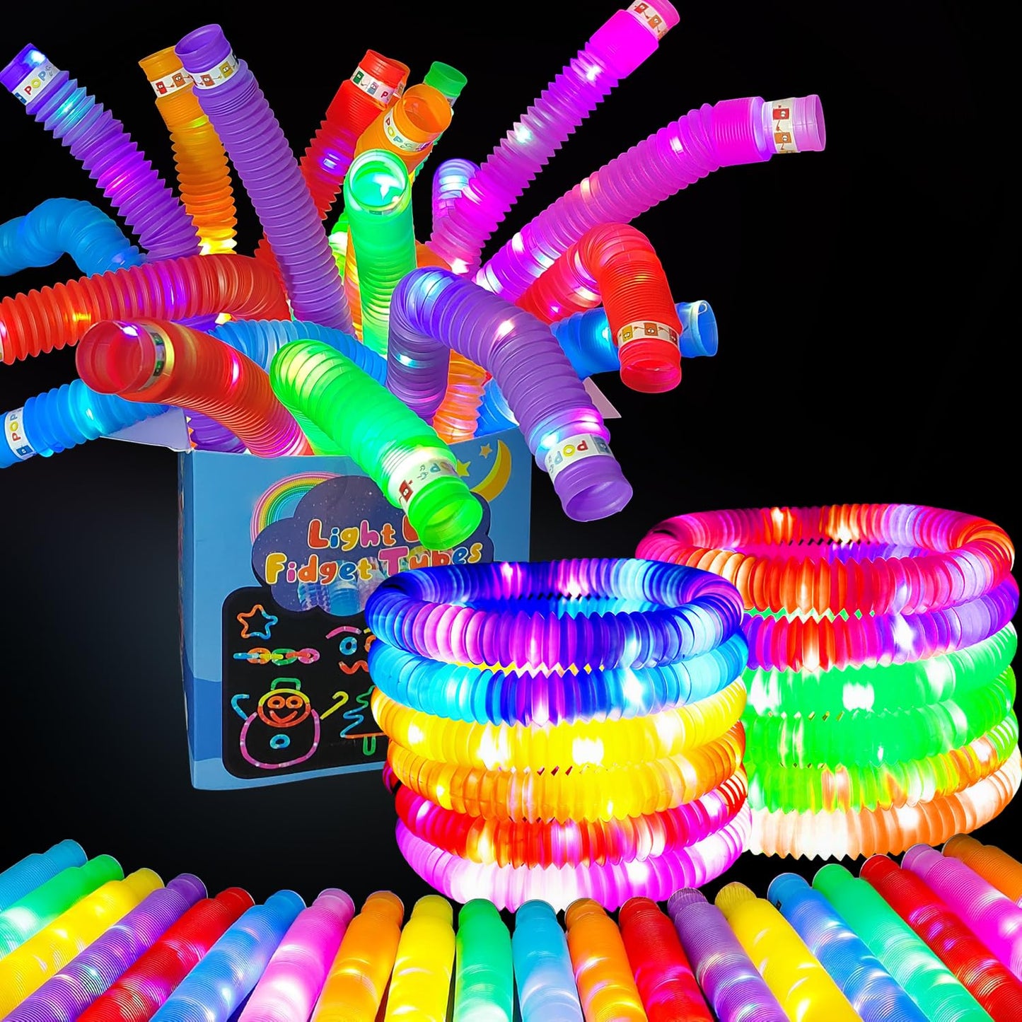 OceanWings 24PC Glow Pop Tube Set – Lights Up Fidget Toys for Kids & Adults