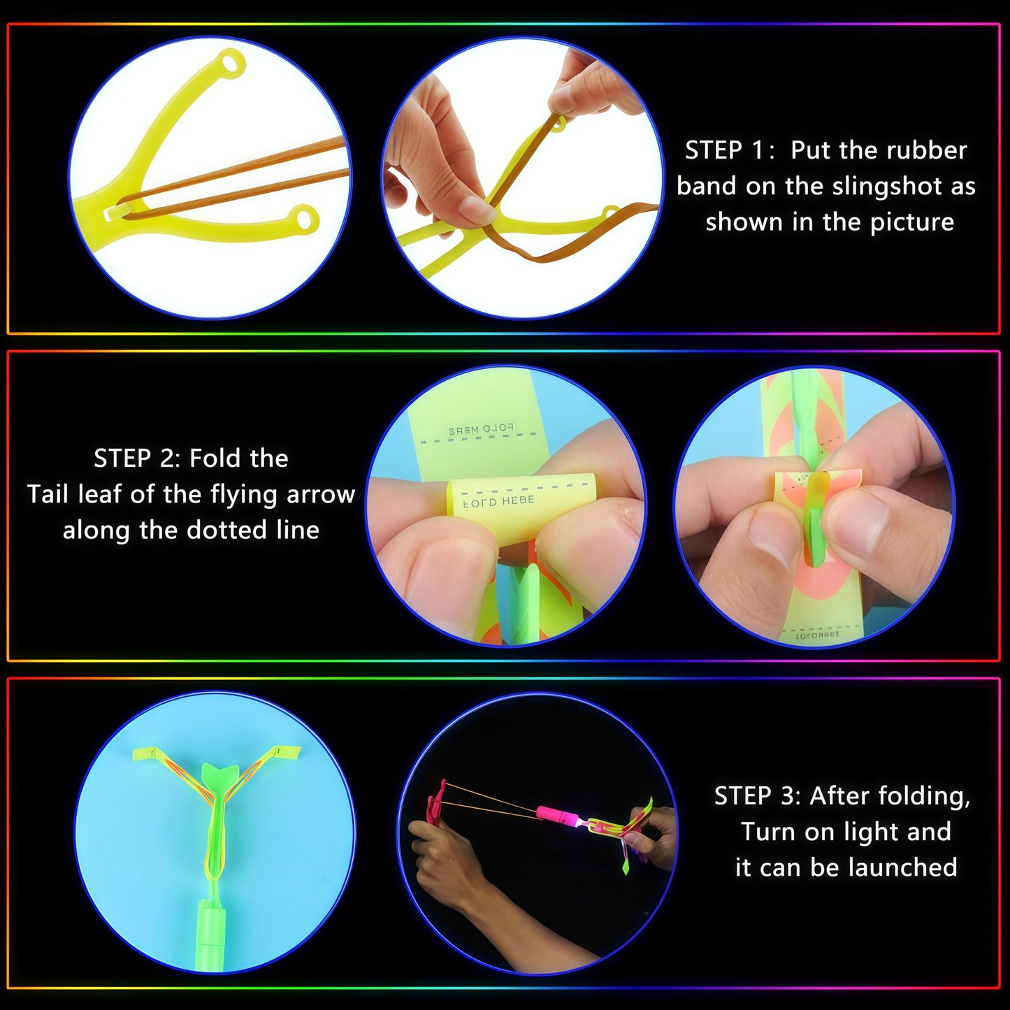 OceanWings LED Flying Set with Whistle – Glow Helicopters & Slingshot Rockets for Outdoor Fun
