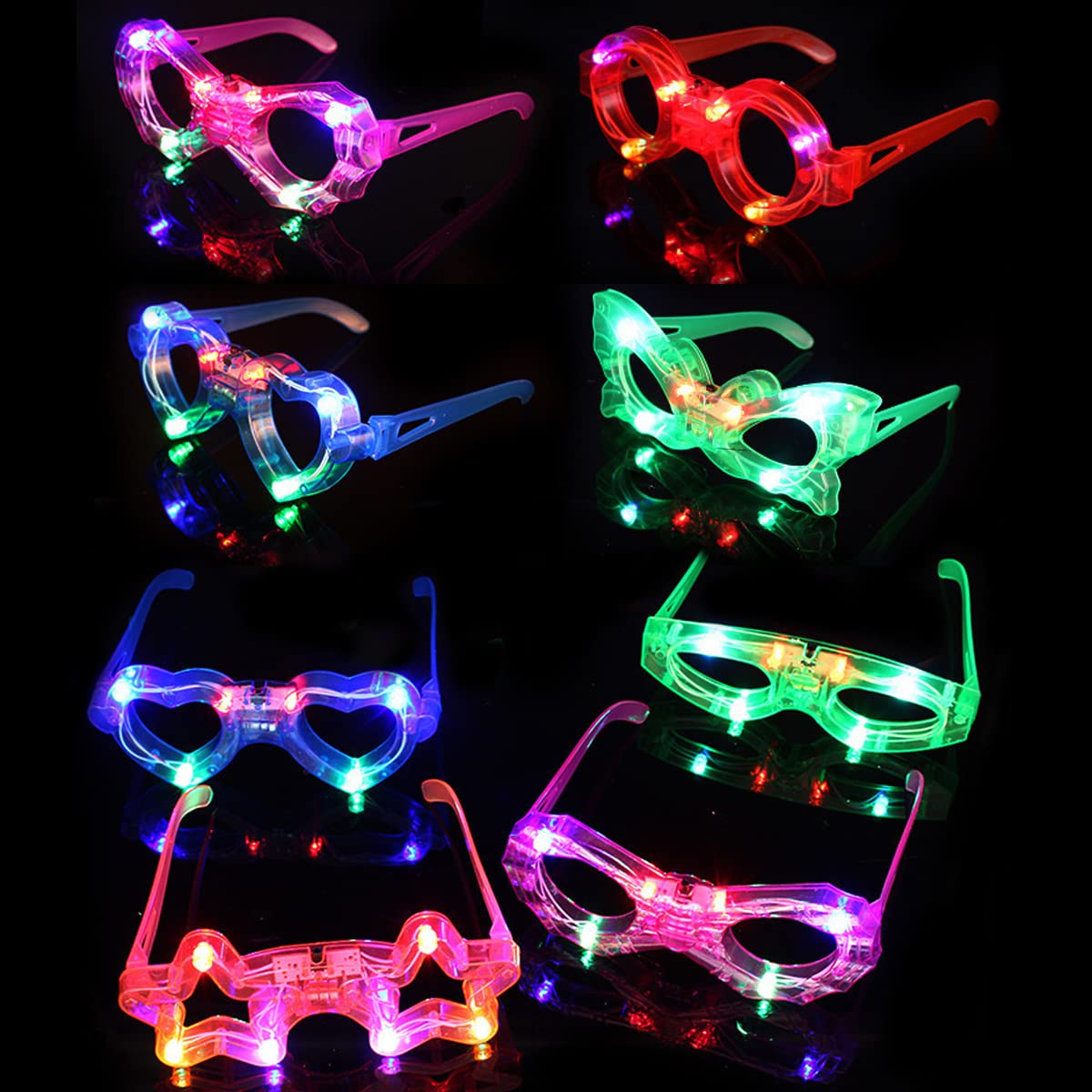 OceanWings 24 Packs LED Glasses for Kids – Glow in the Dark Party Favors, 6 Shapes, 3 Replaceable Batteries