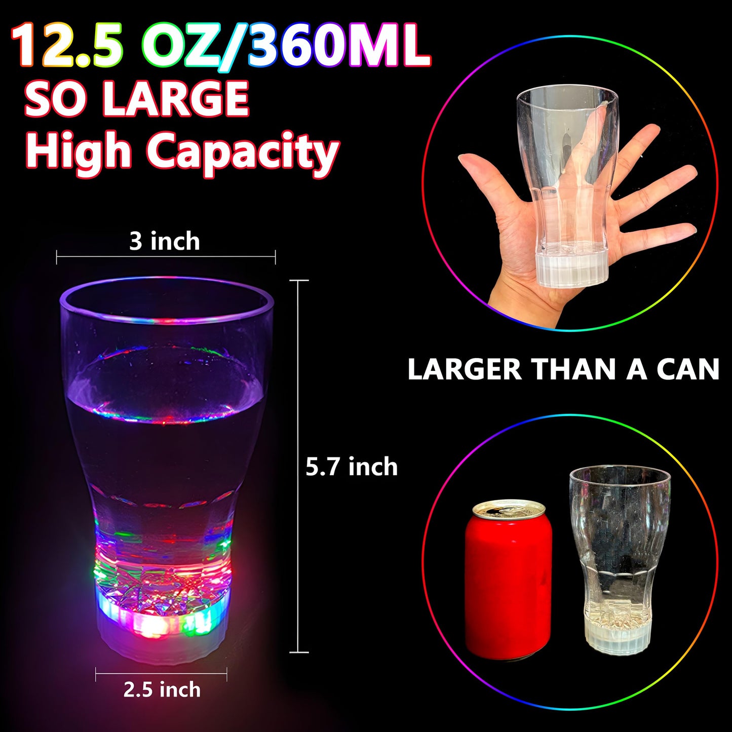 OceanWings 12-Pack Large Glow Cups | LED Light Up Party Cups for Any Celebration