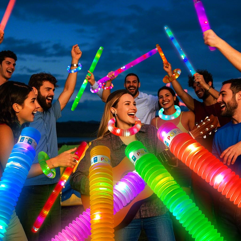OceanWings 24PC Glow Pop Tube Set – Lights Up Fidget Toys for Kids & Adults
