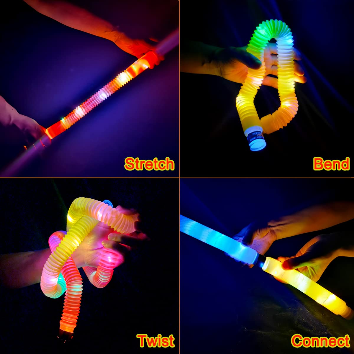 OceanWings 24PC Glow Pop Tube Set – Lights Up Fidget Toys for Kids & Adults