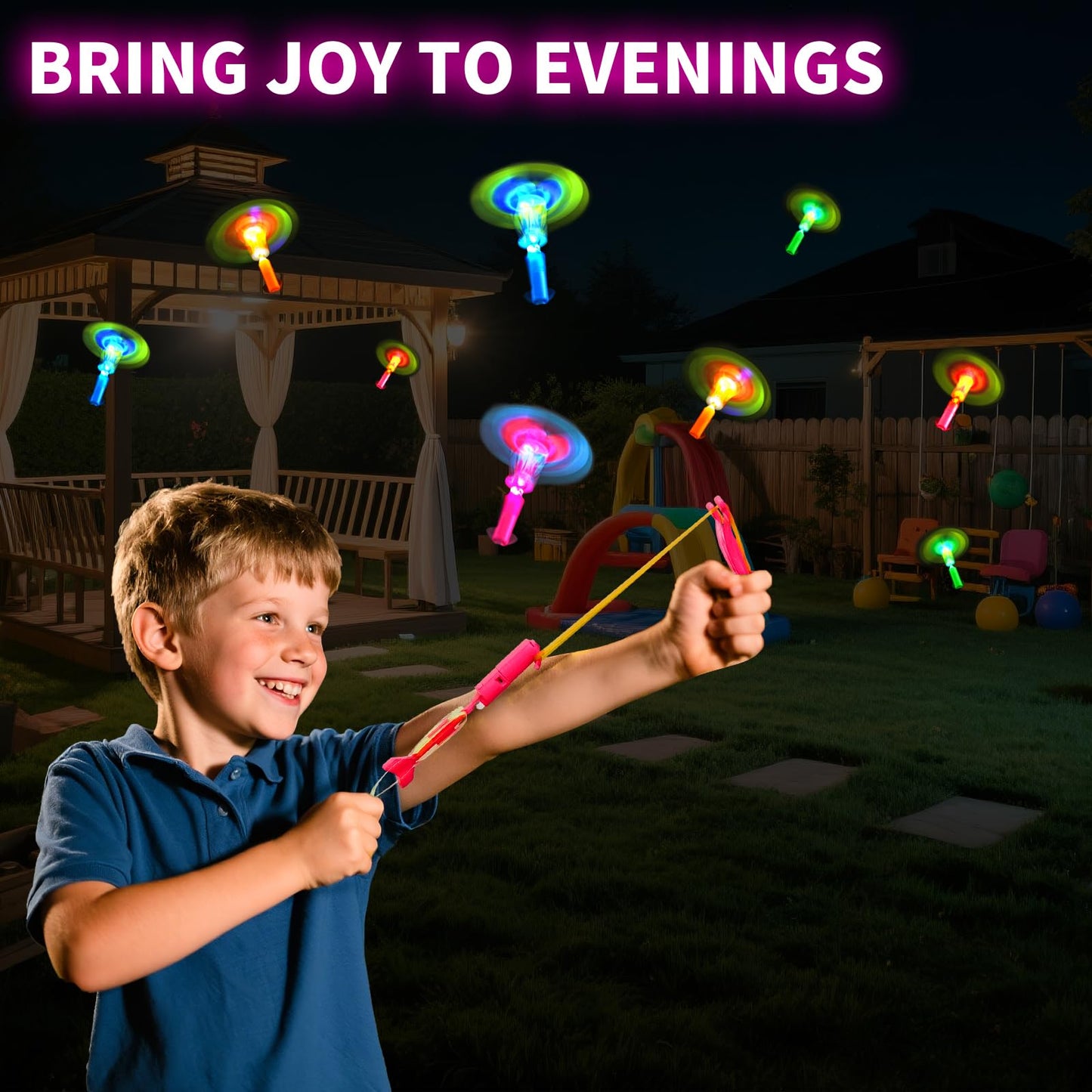 OceanWings LED Flying Set with Whistle – Glow Helicopters & Slingshot Rockets for Outdoor Fun