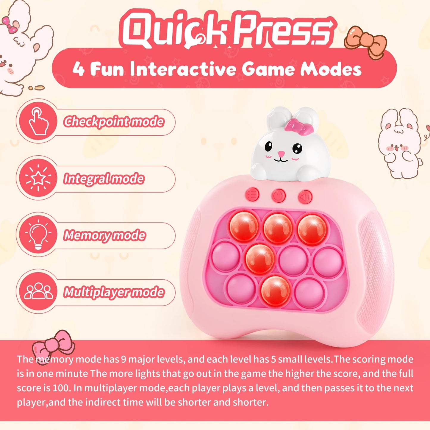 OCYGL Easter Rabbit Pop Push Toy – Fidget Game for Kids 3-12, Light-Up Sensory Toy
