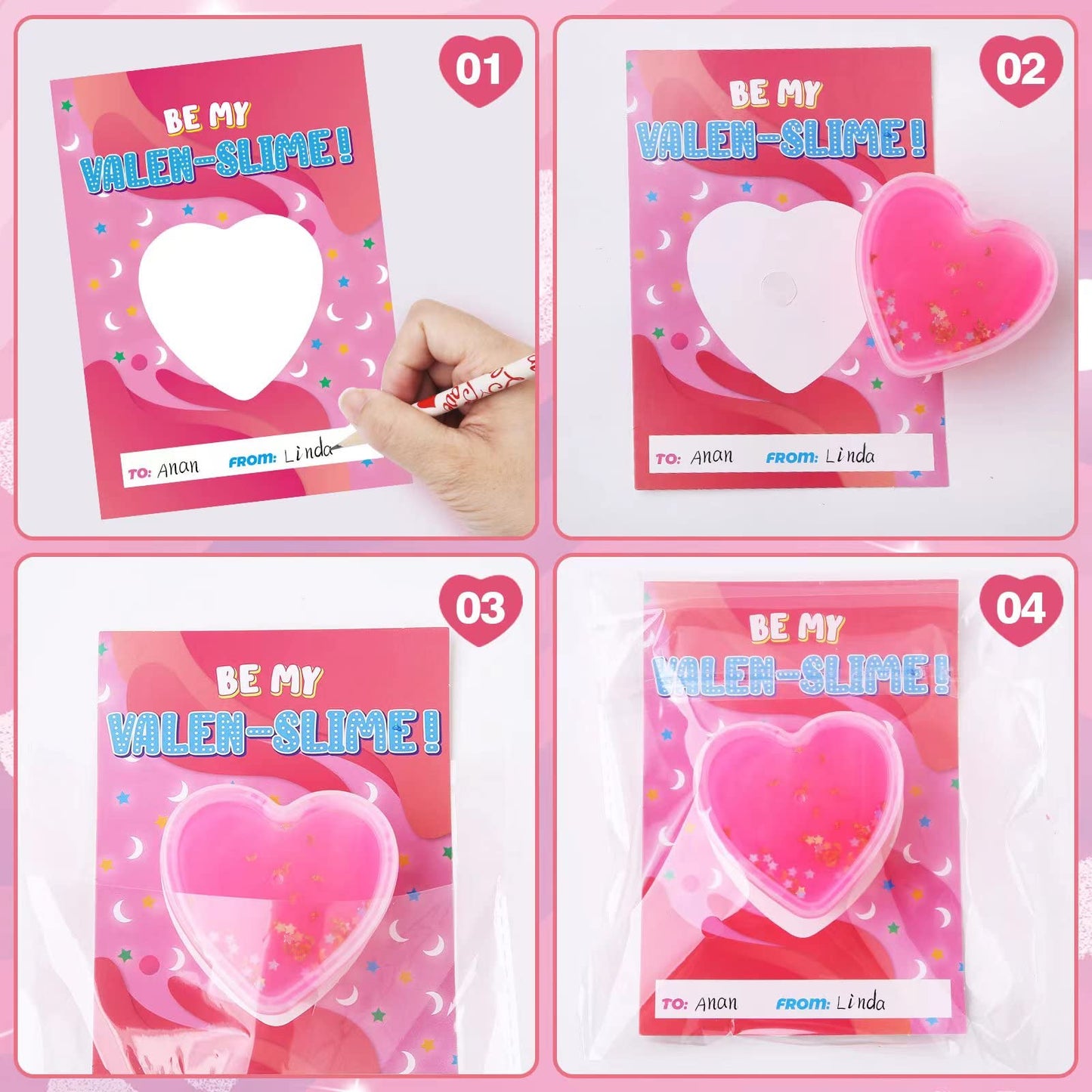 OCHIDO Valentines Day Cards for Kids – 30 Heart-Shaped Slime Set with Greeting Cards