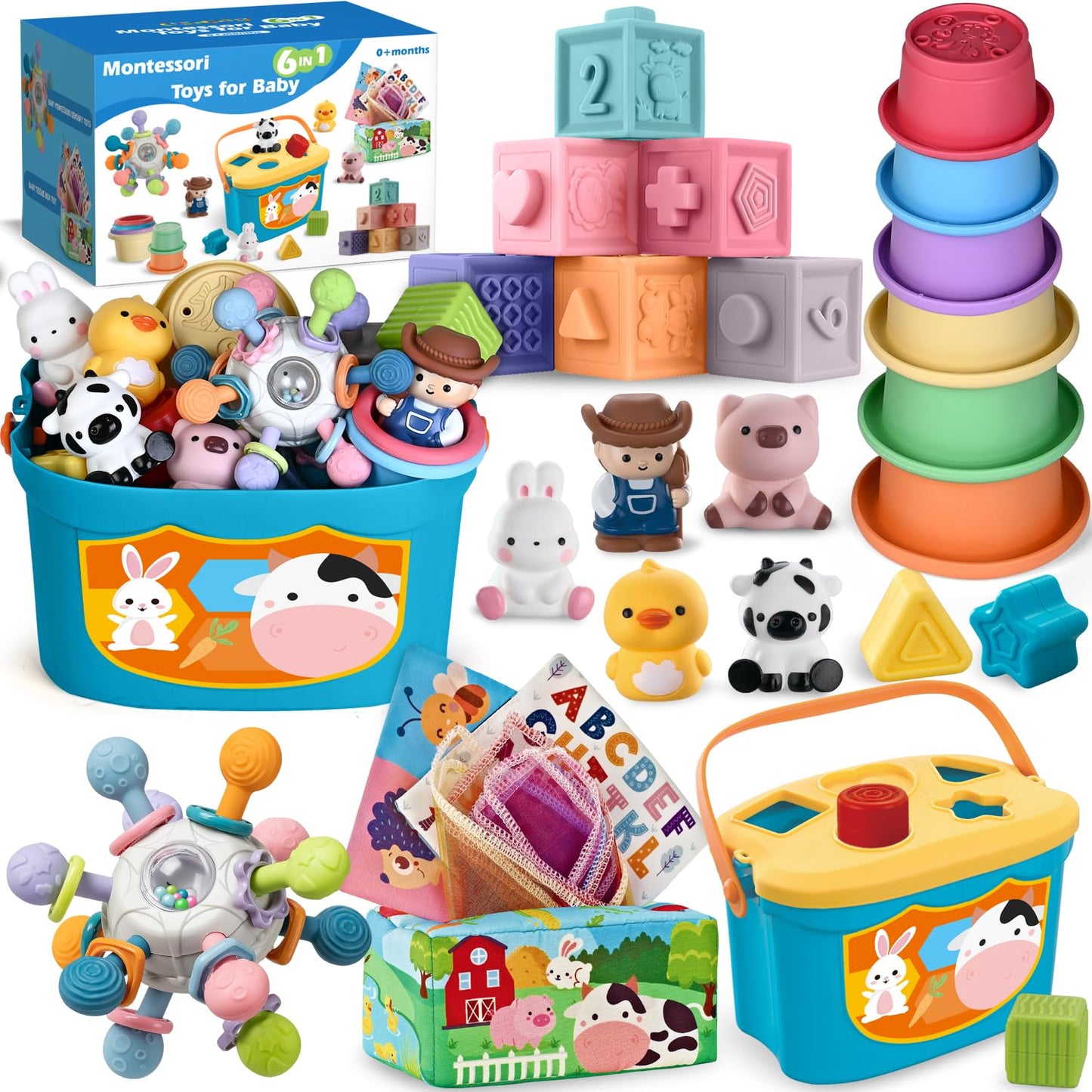 OCHIDO 6-in-1 Montessori Baby Toys for 6–12 Months – Teething, Stacking & Sensory Play