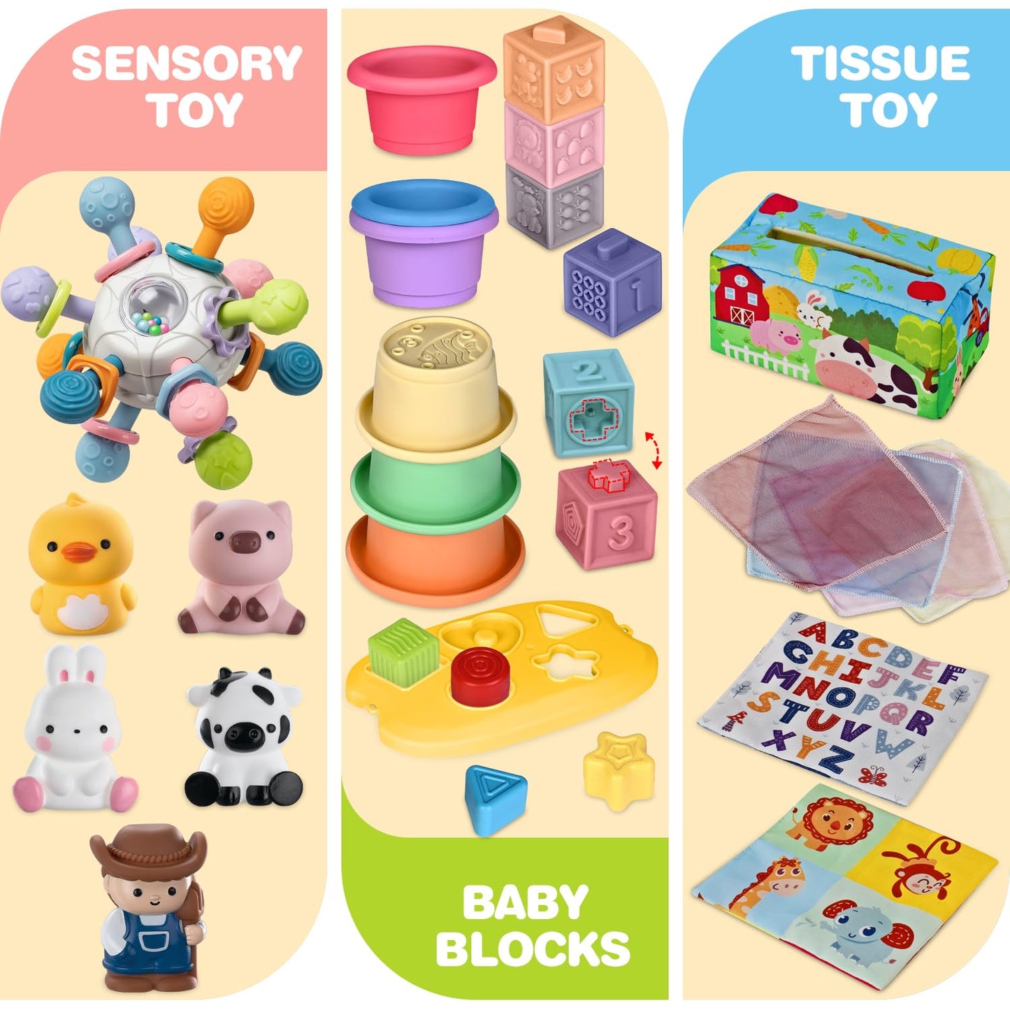 OCHIDO 6-in-1 Montessori Baby Toys for 6–12 Months – Teething, Stacking & Sensory Play
