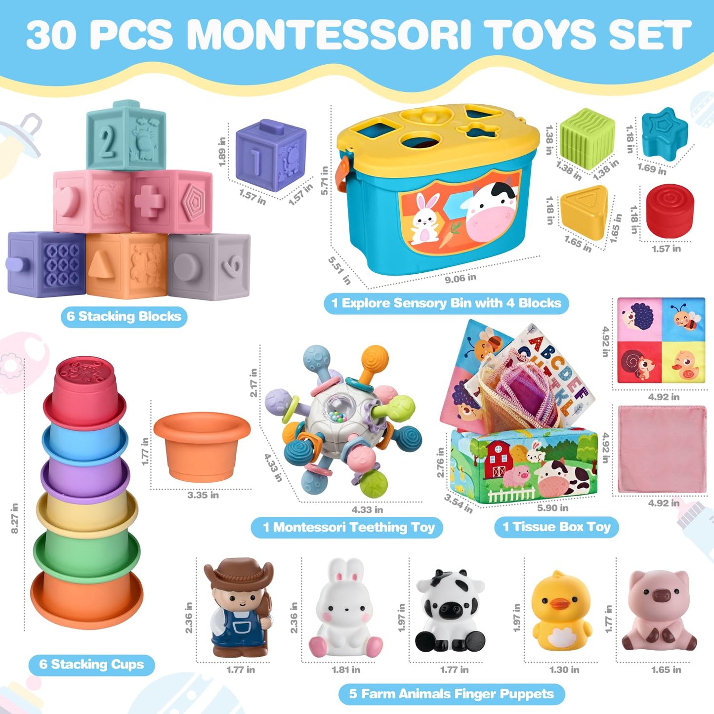 OCHIDO 6-in-1 Montessori Baby Toys for 6–12 Months – Teething, Stacking & Sensory Play