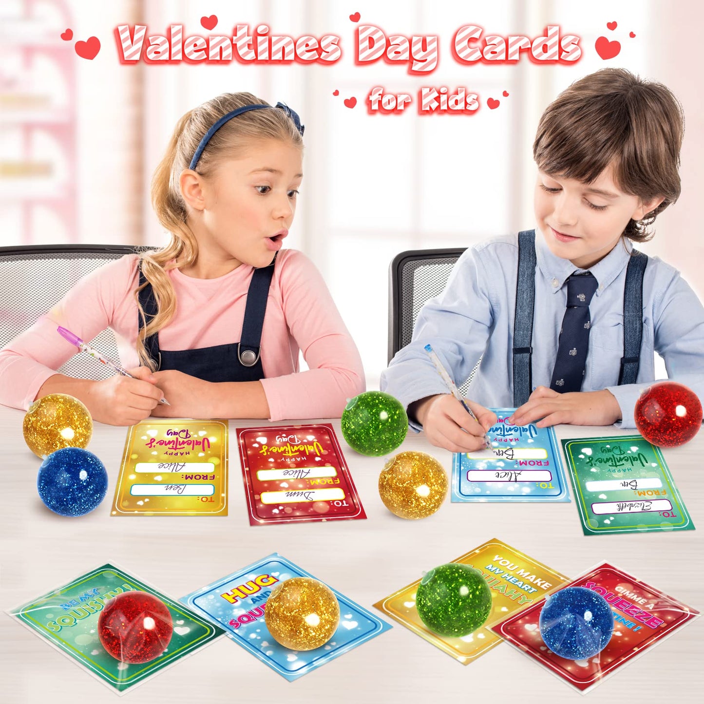 OCHIDO 24-Pack Valentines Cards with Squeeze Balls – Classroom Exchange Gifts