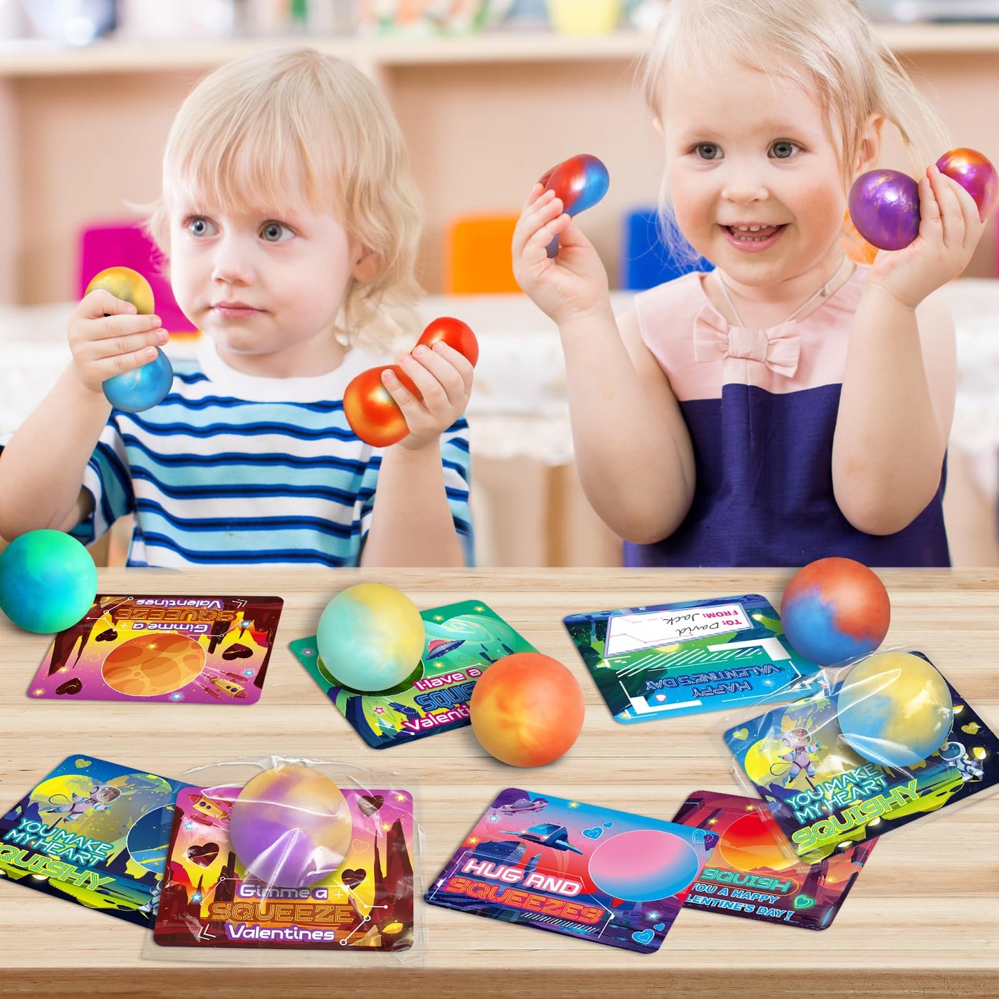 OCHIDO Valentines Cards for Kids – 24 Pack with Slime Squeeze Balls