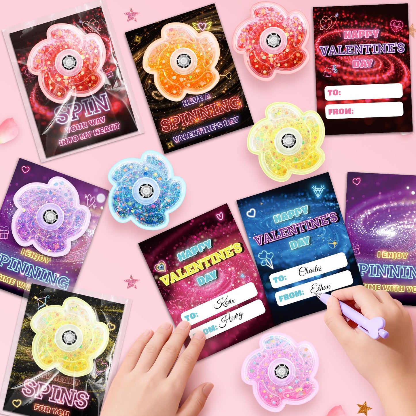 OCHIDO 24-Pack Valentines Day Cards with Fidget Spinner – Classroom Gift Set