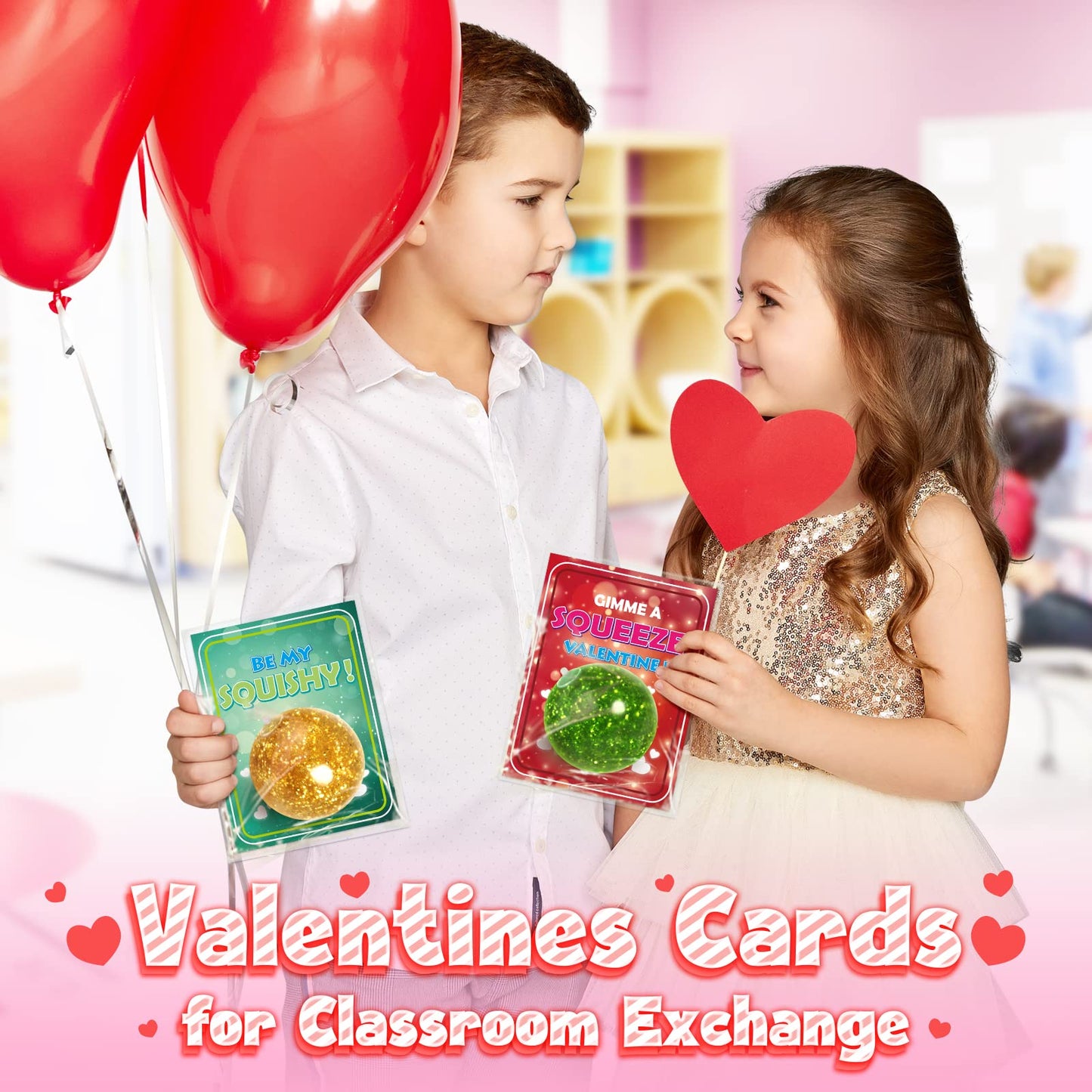 OCHIDO 24-Pack Valentines Cards with Squeeze Balls – Classroom Exchange Gifts