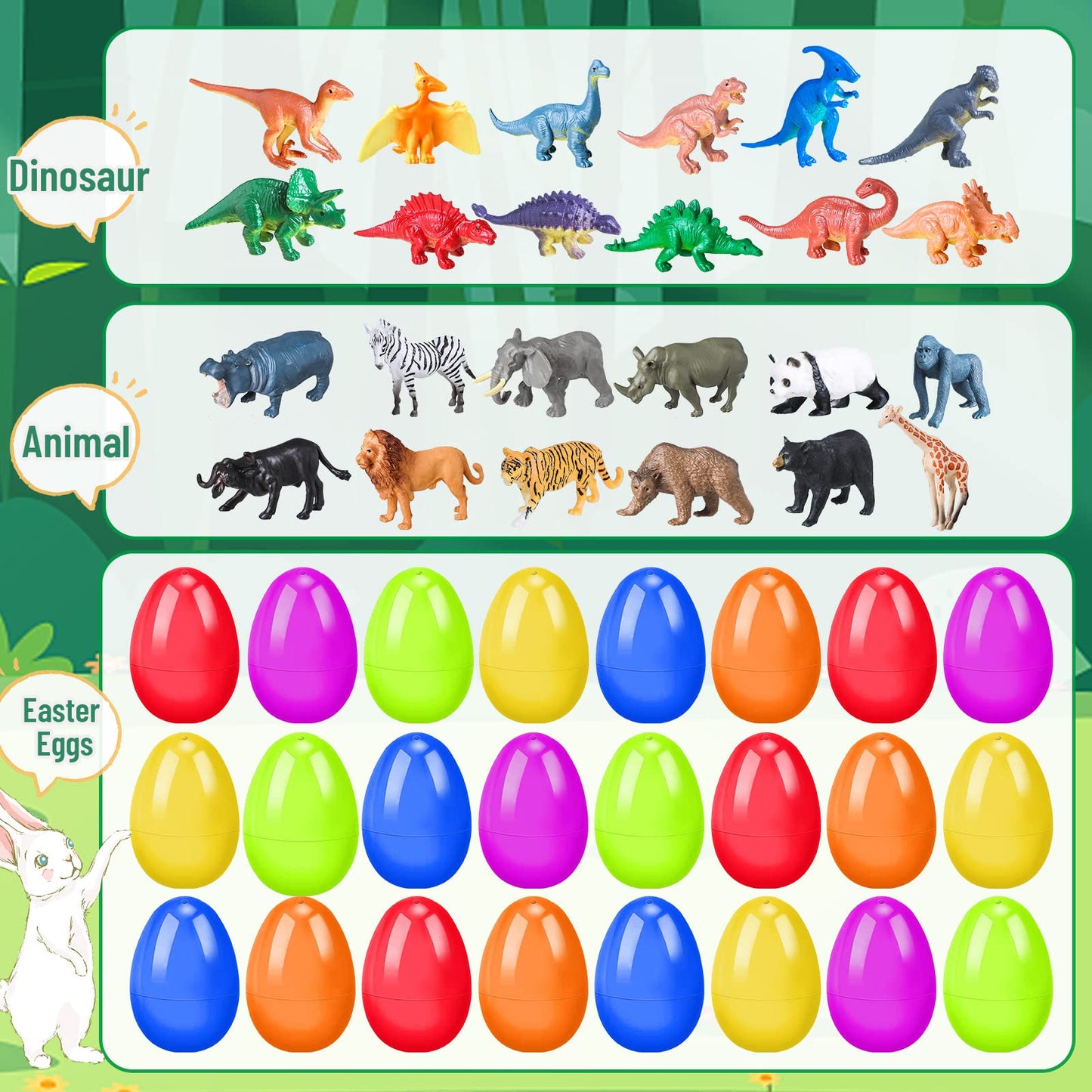 OCHIDO 24-Pack Prefilled Easter Egg Toys for Kids – Dinosaur & Animal Easter Egg Hunt