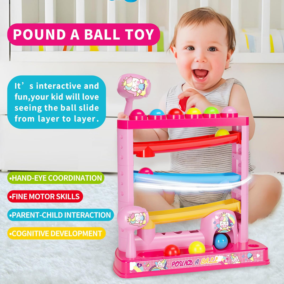 OCHIDO Pound Ball Toy for 3+ Years — Hammer & 12 Balls, Safe Montessori Gift