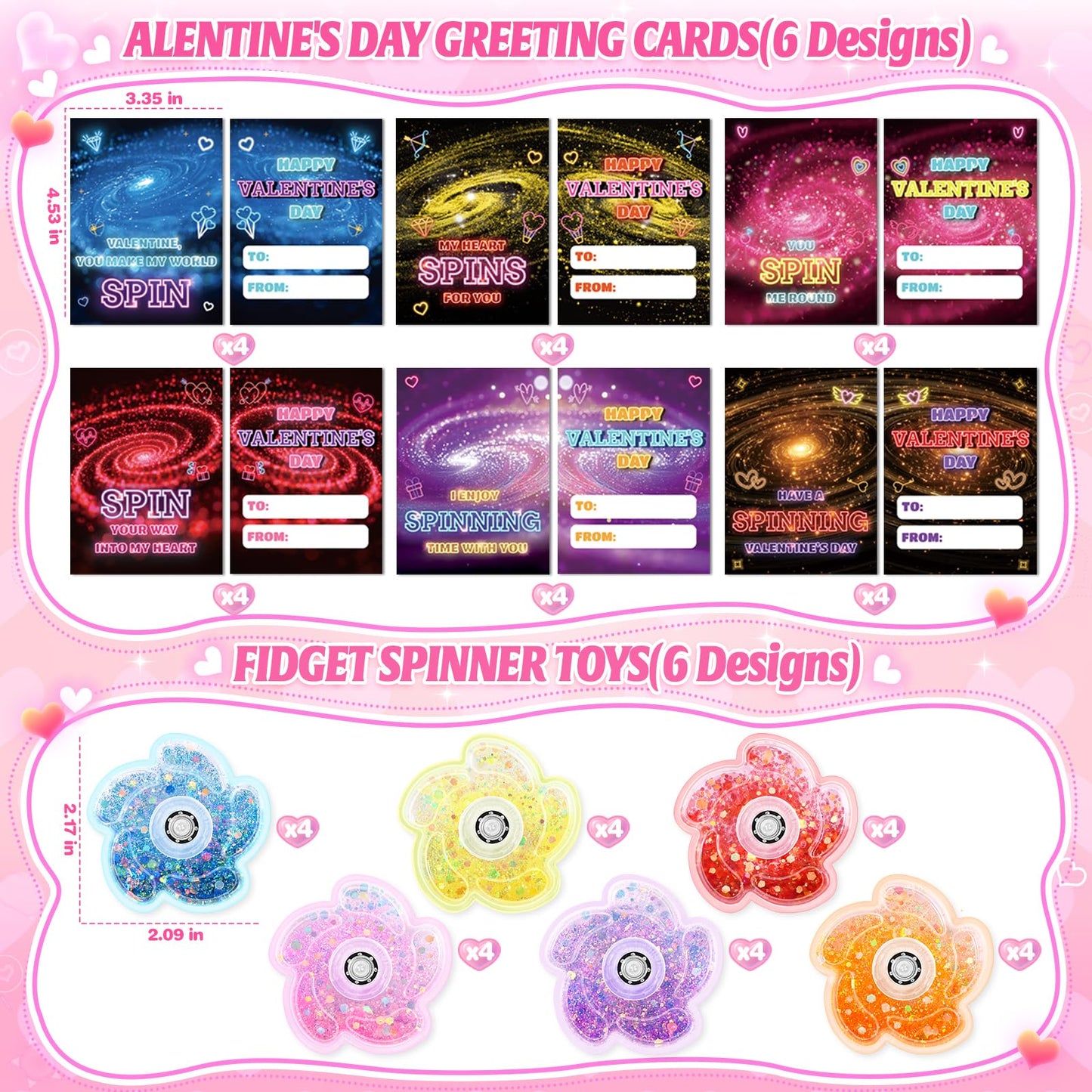 OCHIDO 24-Pack Valentines Day Cards with Fidget Spinner – Classroom Gift Set