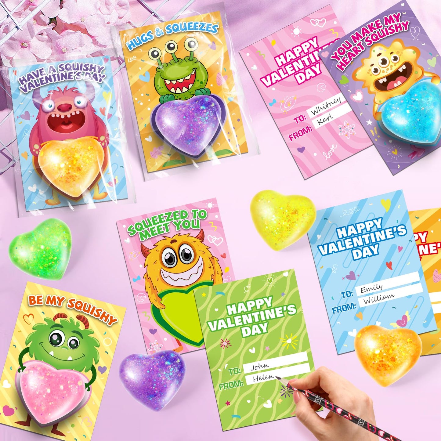 OCHIDO Kids Valentine Cards with Heart Shape Squeeze Toys — 24 Pack