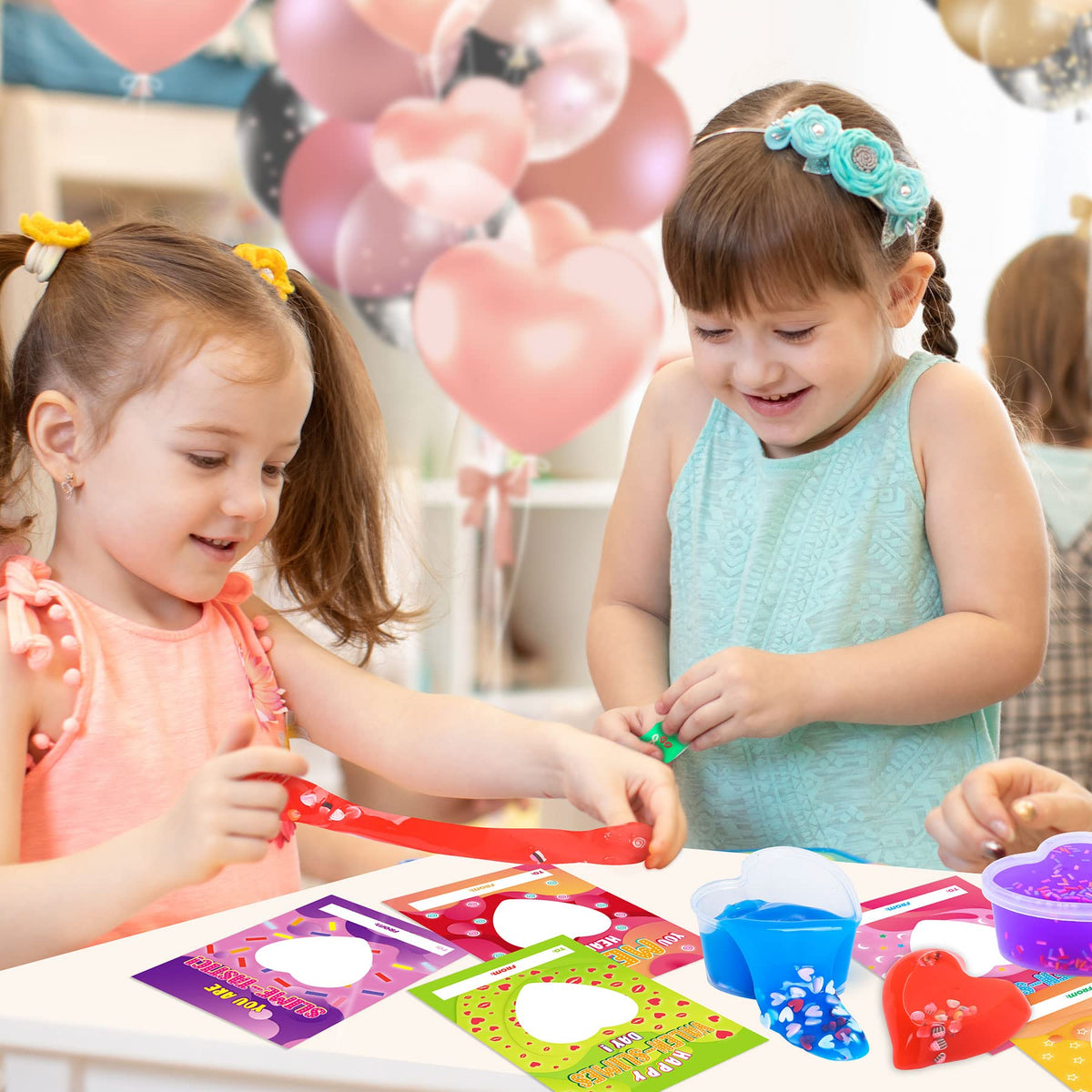 OCHIDO Valentines Day Cards for Kids – 30 Heart-Shaped Slime Set with Greeting Cards