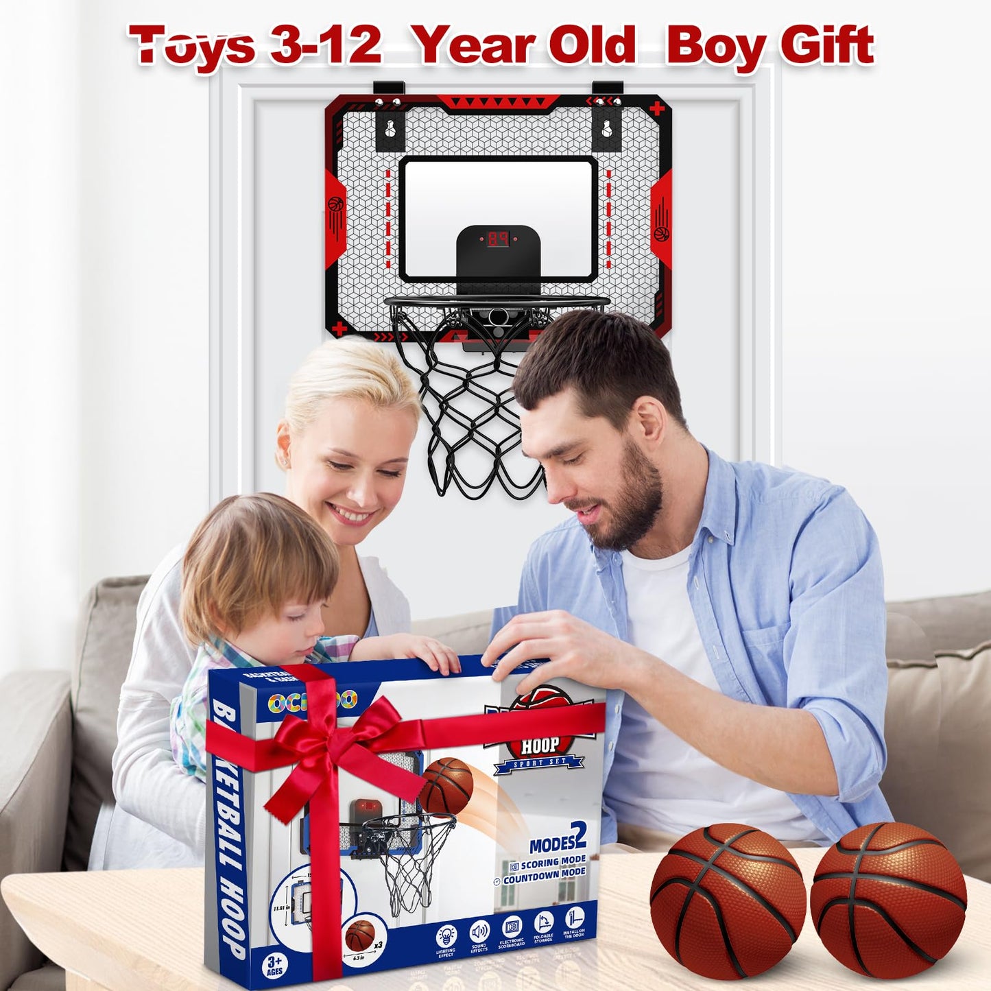 OCHIDO Indoor Basketball Hoop for Kids – Over-the-Door Mini Hoop with Electronic Scoreboard