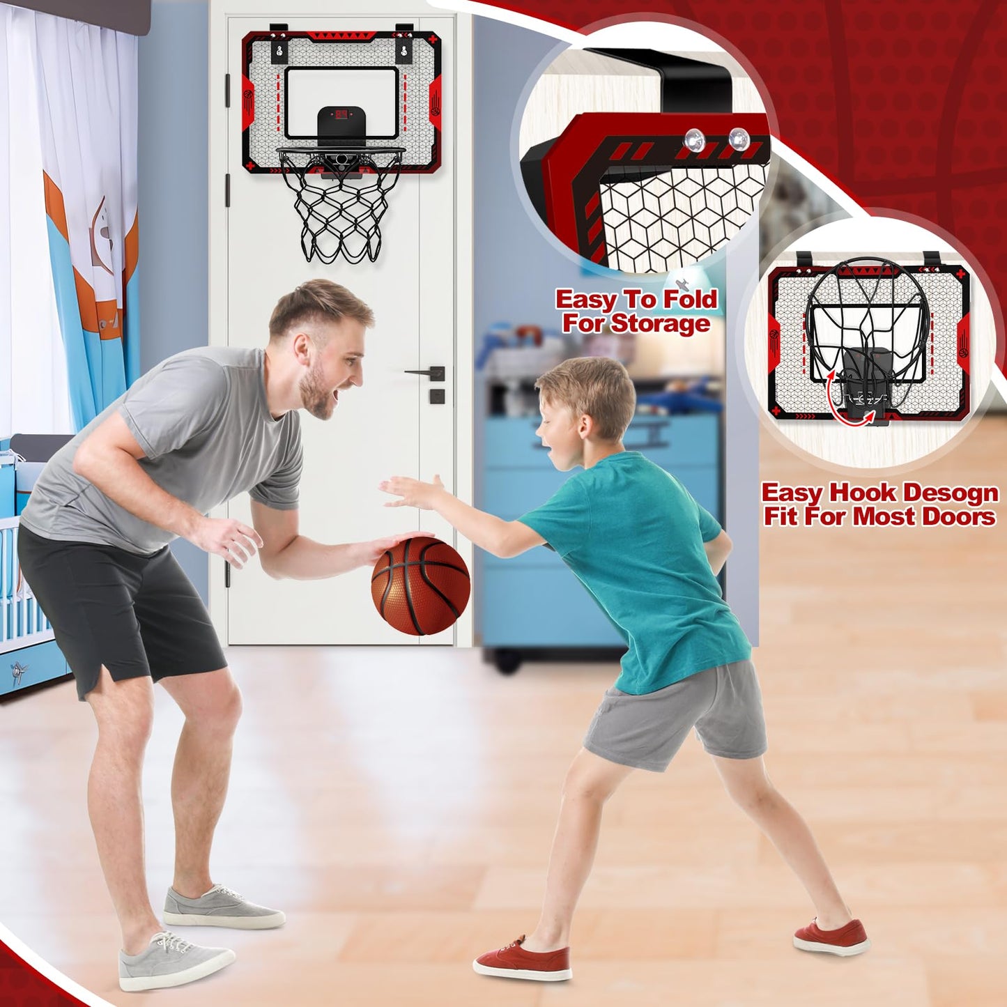 OCHIDO Indoor Basketball Hoop for Kids – Over-the-Door Mini Hoop with Electronic Scoreboard