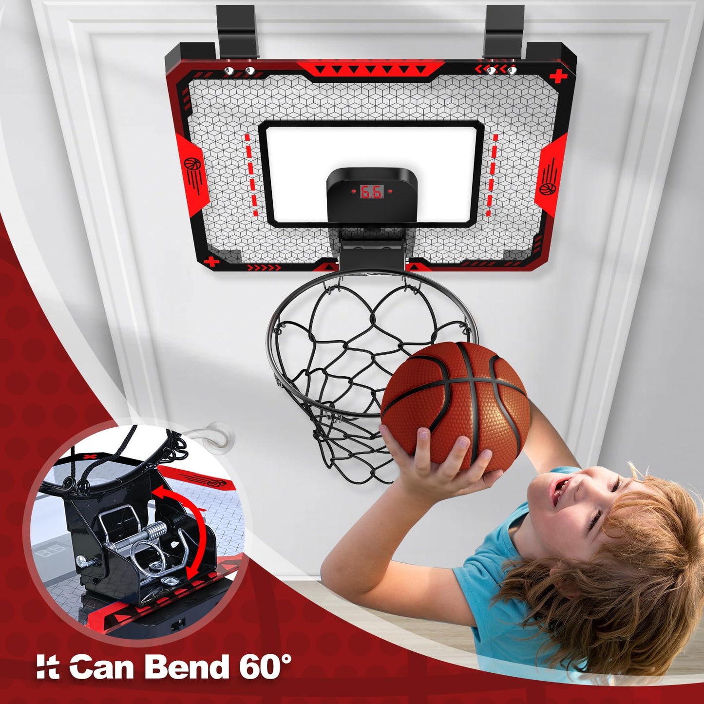 OCHIDO Indoor Basketball Hoop for Kids – Over-the-Door Mini Hoop with Electronic Scoreboard